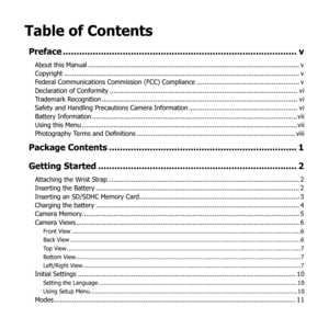 Page 3i
Table of Contents
Preface ...................................................................................... v
About this Manual ........................................................................................................... v
Copyright  ....................................................................................................................... v
Federal Communications Commission (FCC) Compliance  ....................................................v
Declaration of Conformity...