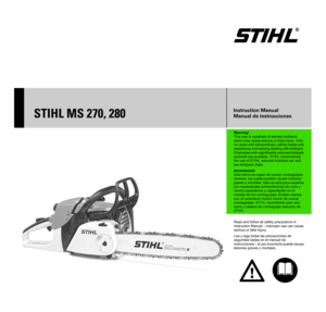 Page 1
Instruction Manual    
Manual de instrucciones
Warning! 
This saw is capabale of servere kickback 
which may cause serious or fatal injury. Only 
for users with extraordinary cutting needs and 
experience and training dealing with kickback. 
Chainsaws with significantly reduced kickback 
potential are available. STIHL recommends 
the use of STIHL reduced kickback bar and 
low kickback chain.
Advertencia! 
Esta sierra es capaz de causar contragolpes 
severos, los cuales pueden causar lesiones 
graves o...