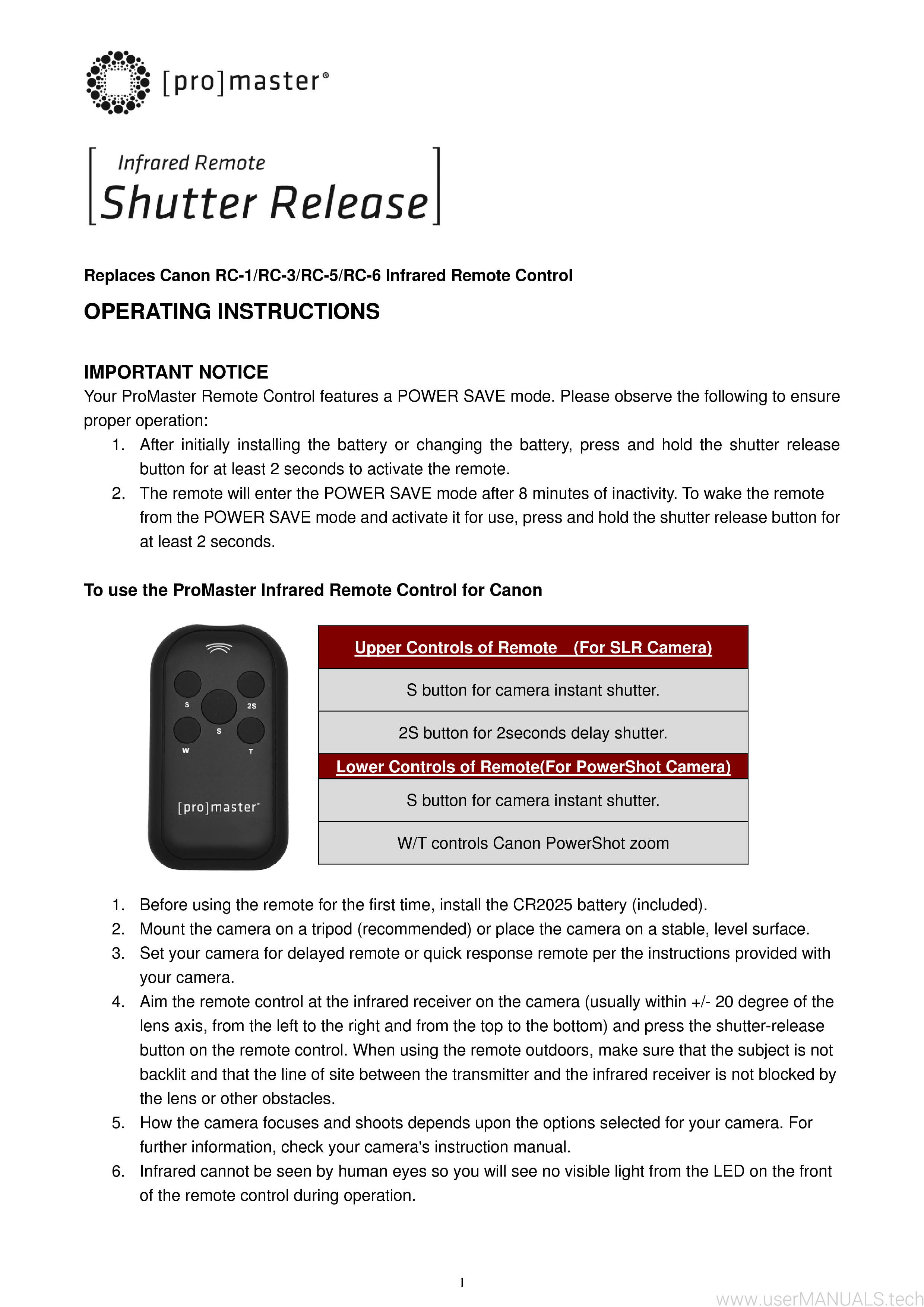 Canon Rc 1 Instruction Manual