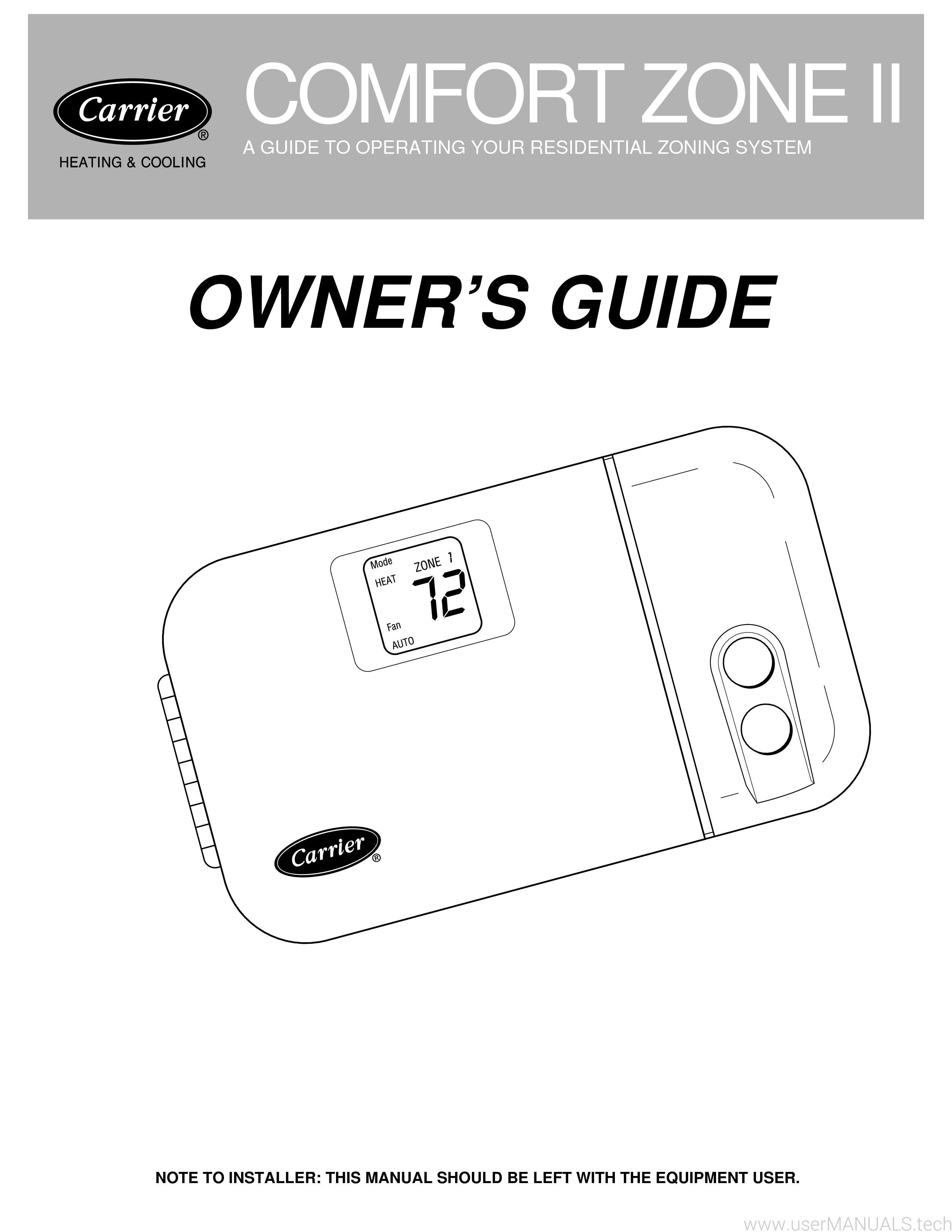 Carrier Comfort Zone 2 Instruction Manual