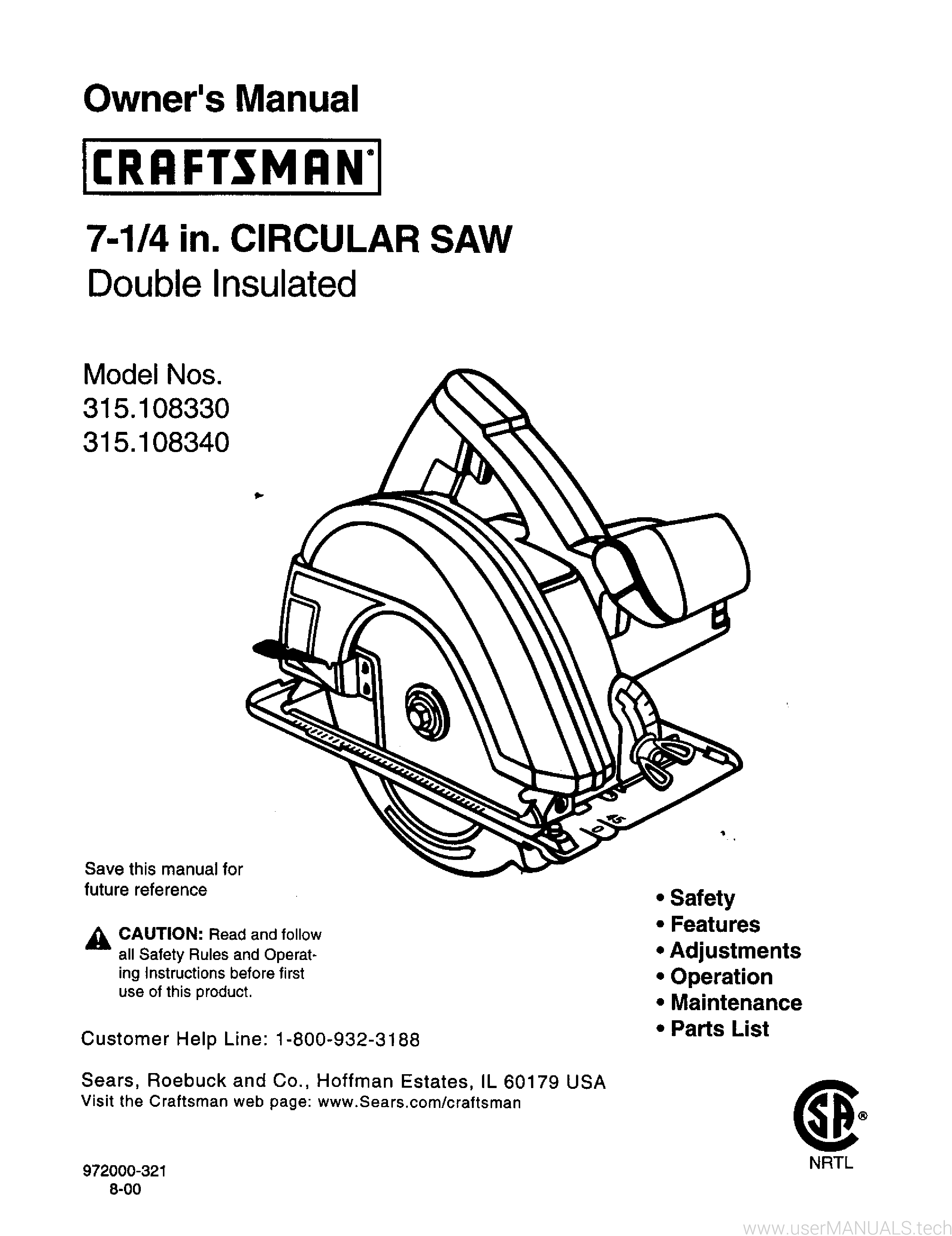 Craftsman Circular Saw 7 1 4 Manual