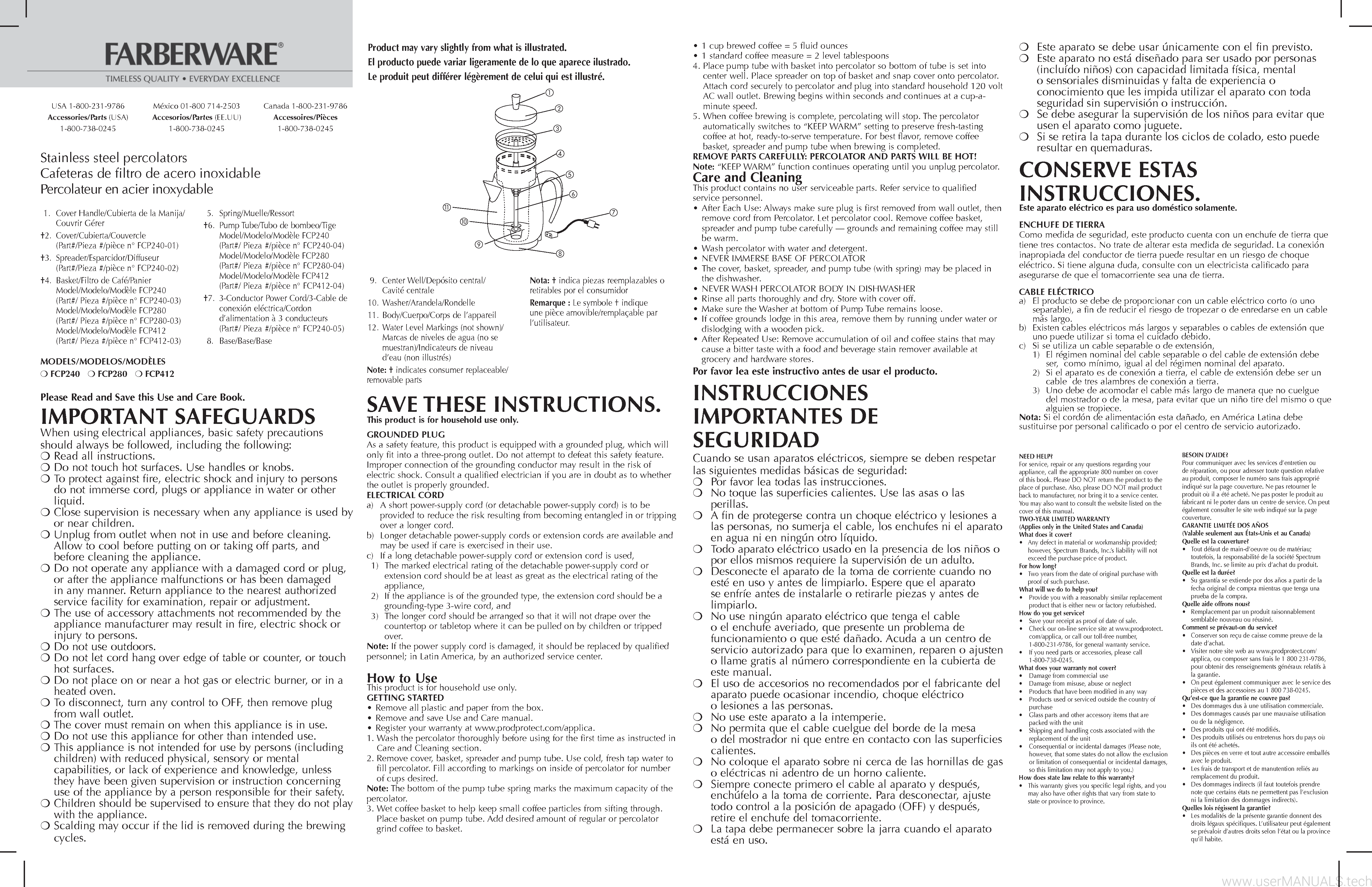 Farberware Percolator FCP240FCP280FCP412 User Manual