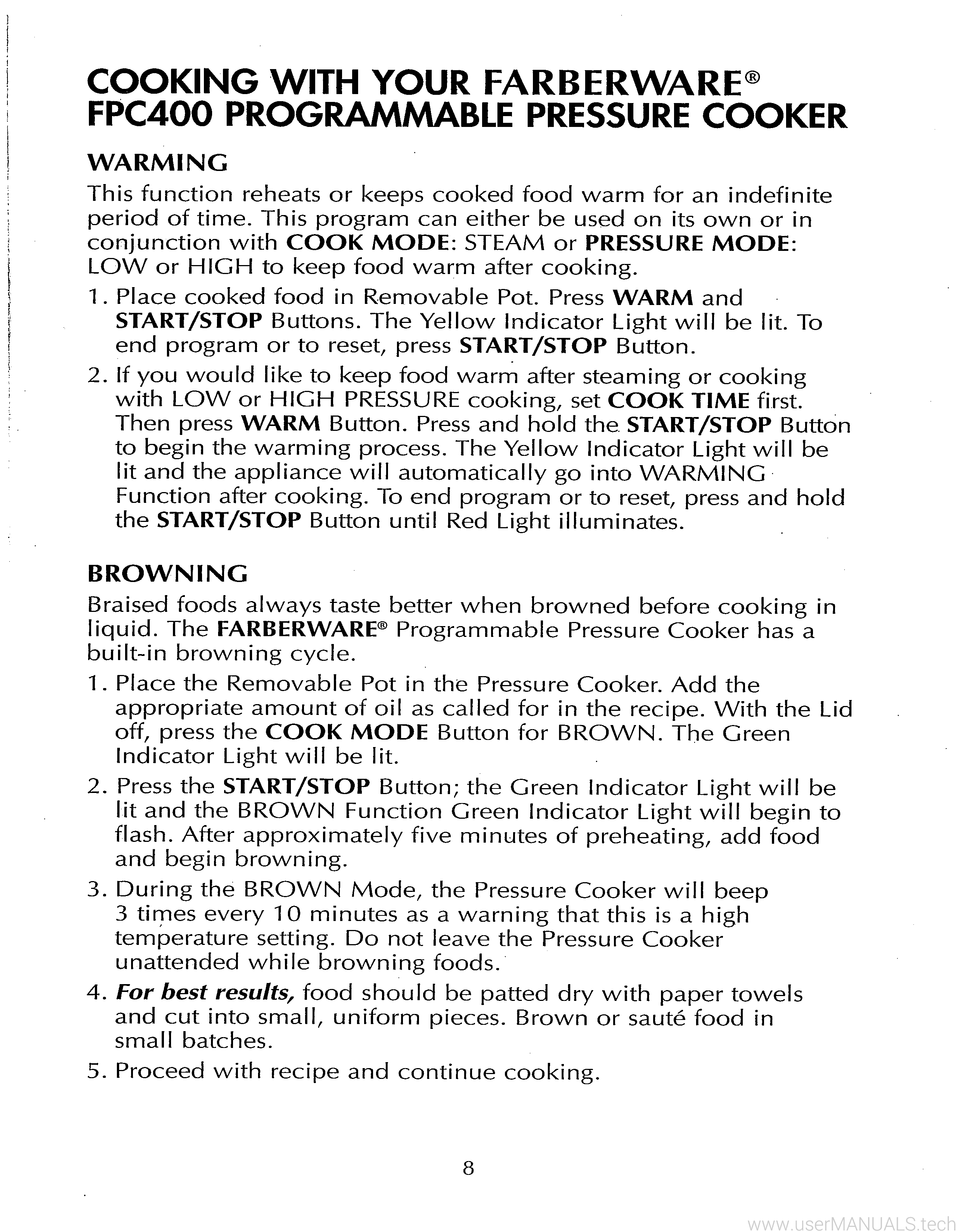 Farberware Pressure Cooker FPC400 User Manual