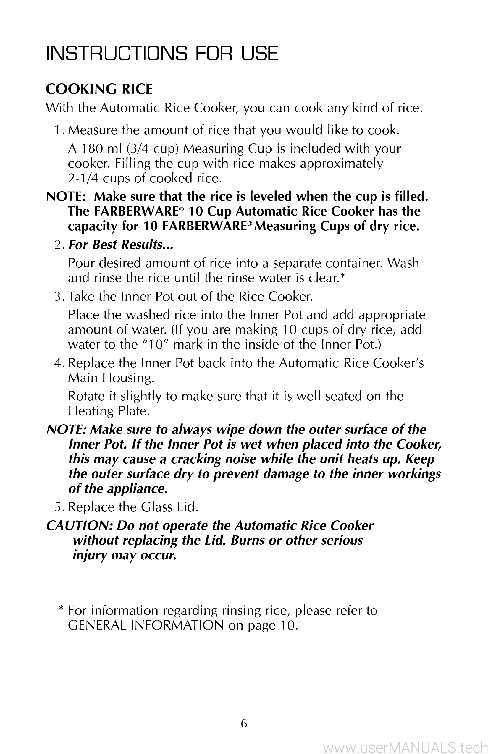 Farberware Rice Cooker FSRC100 User Manual