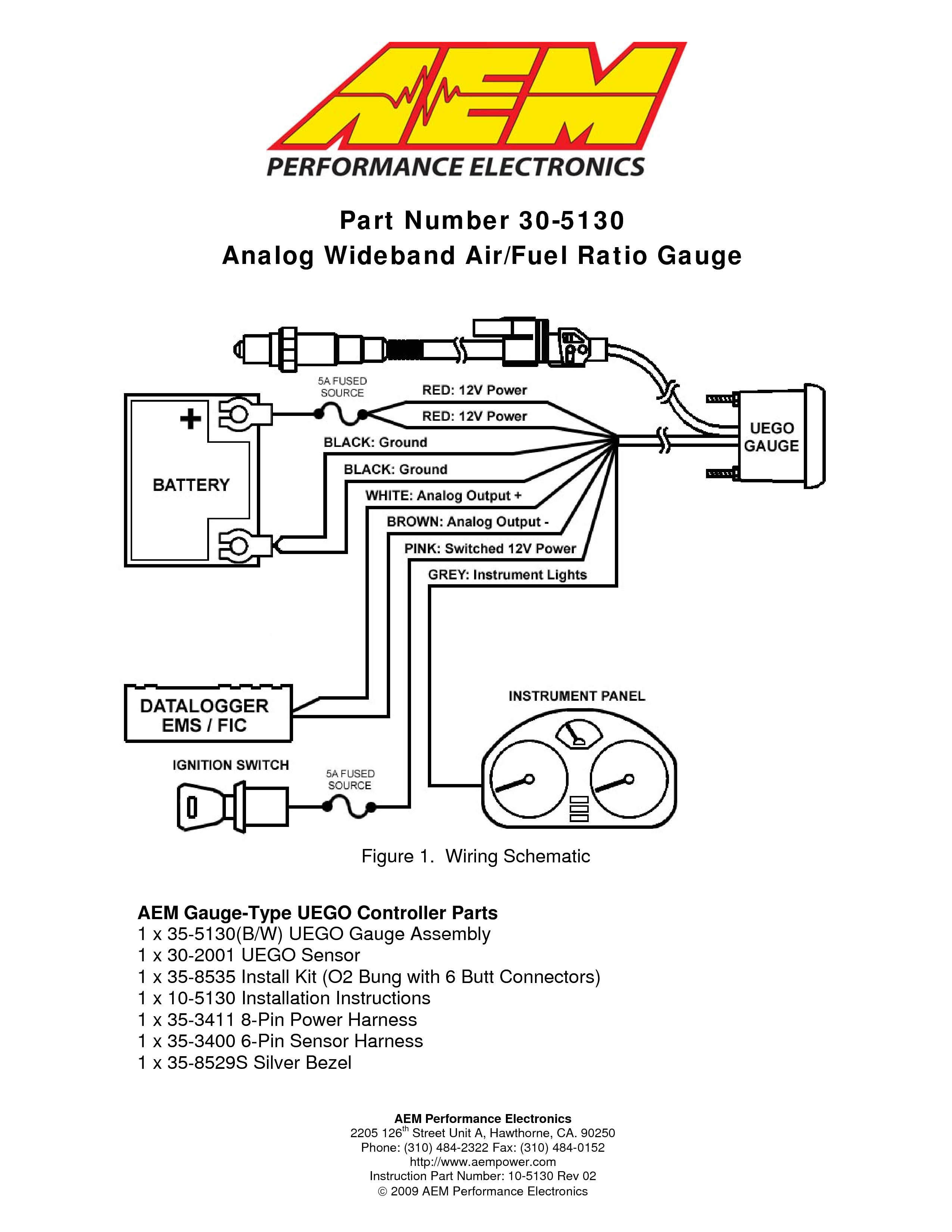 AEM Analog Wideband UEGO Gauge Gasoline AFR 305130 User Manual