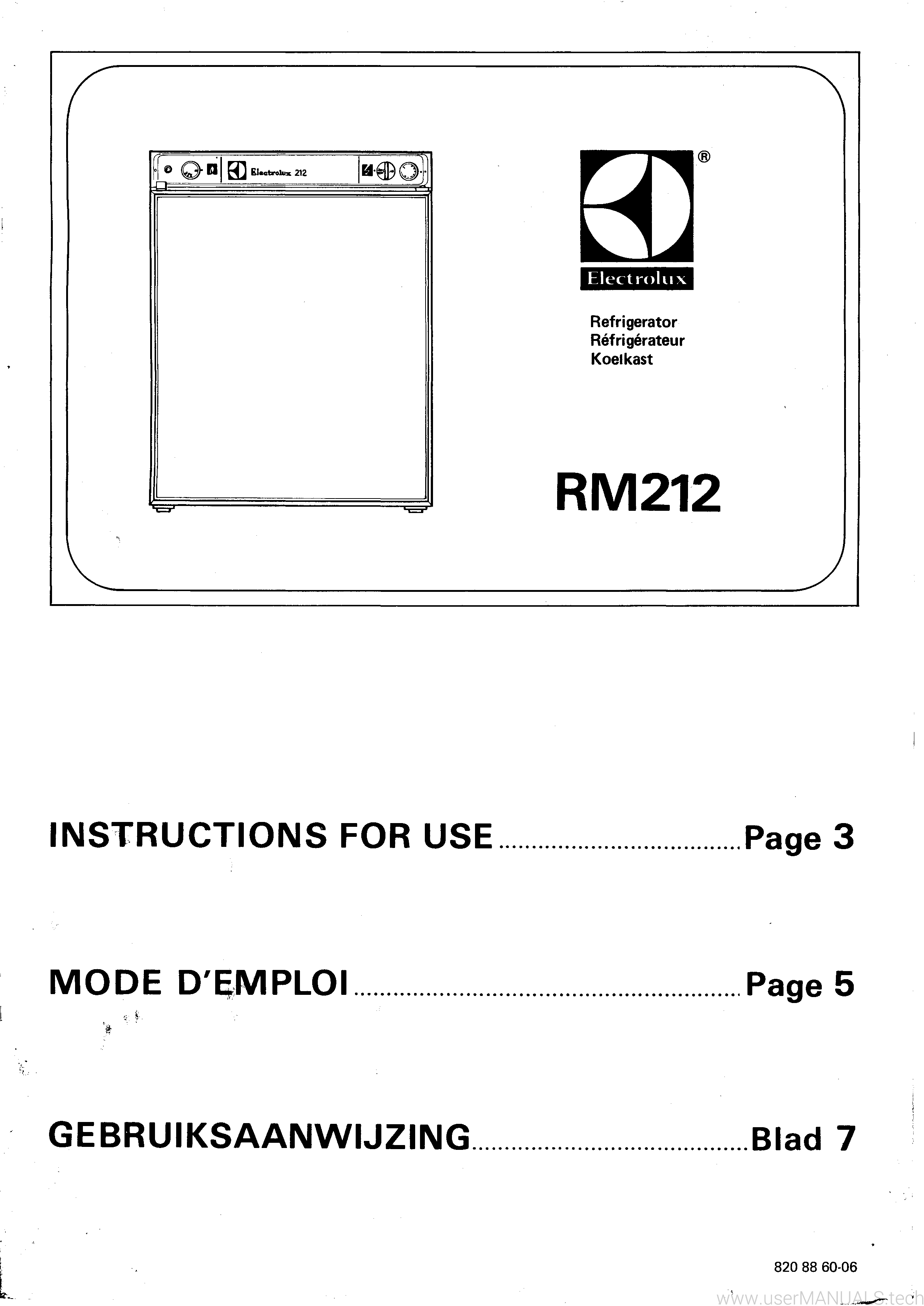 Electrolux 3 Way Fridge Rm212 Instruction Manual