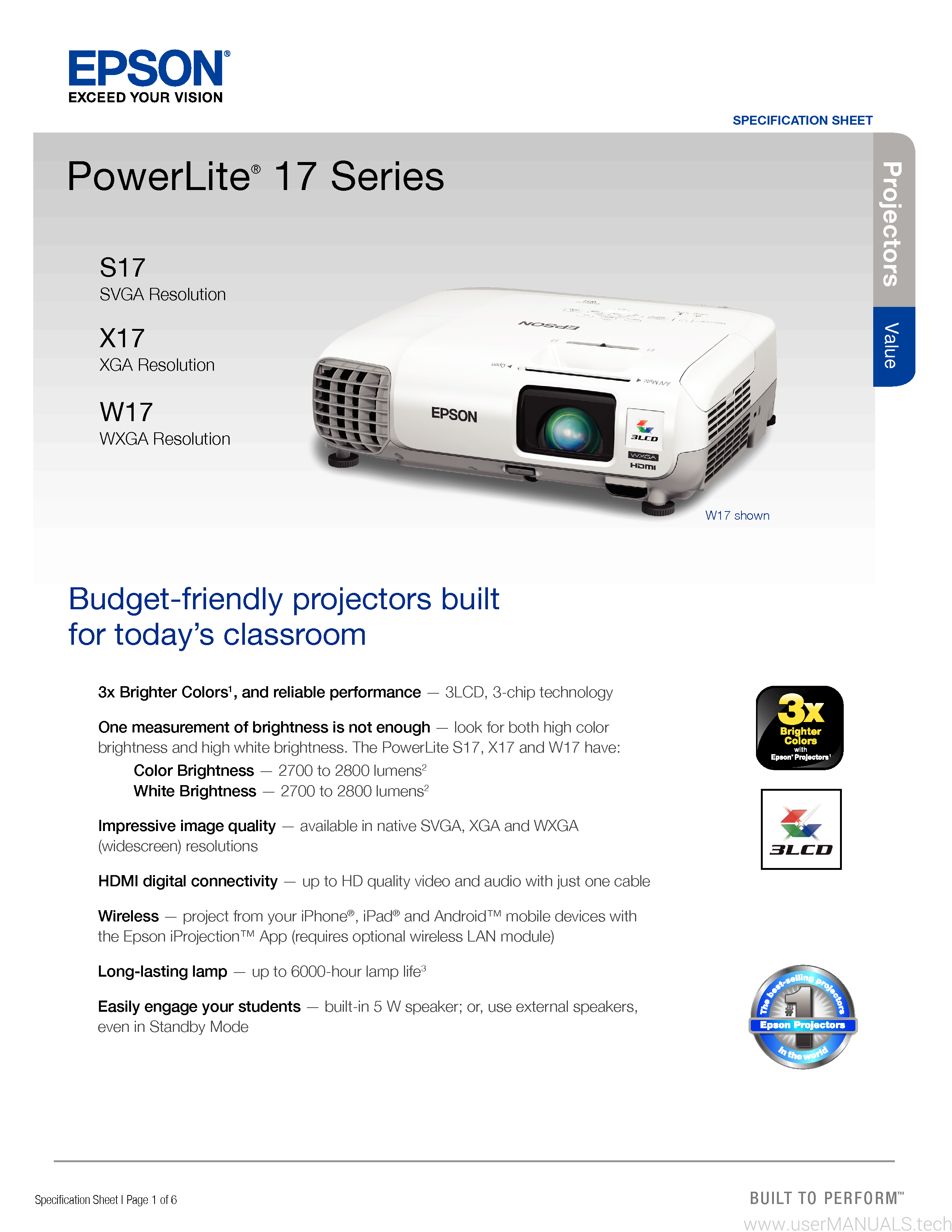 Epson Powerlite X17 Specifications