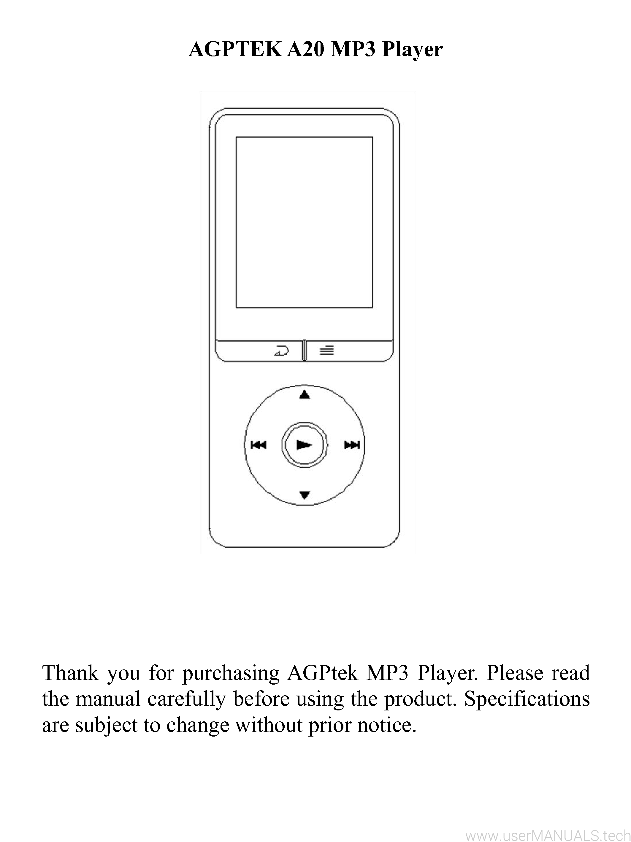 AGPtek A20 8GB Music Player User Manual