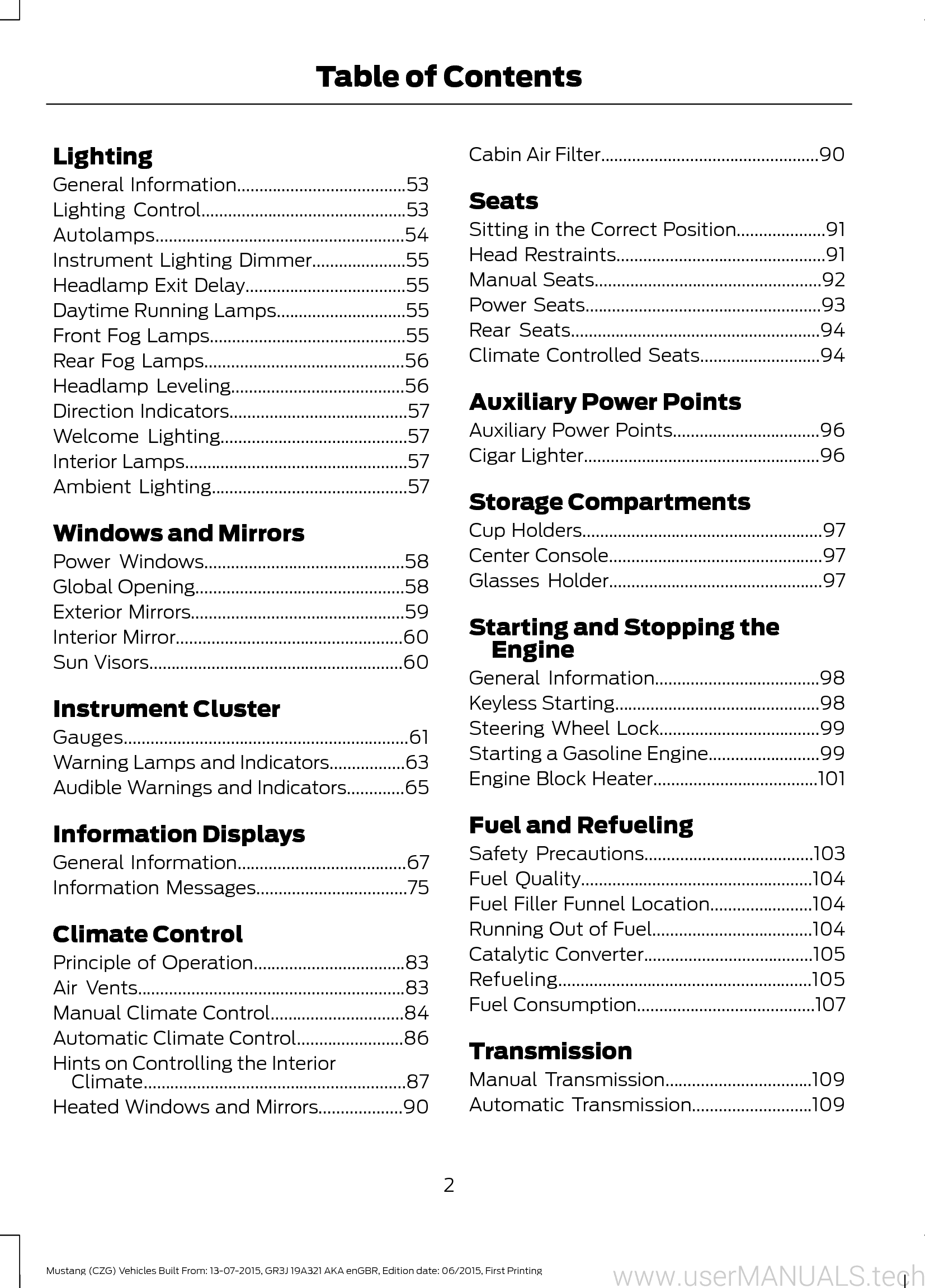 Ford Mustang Owners Manual