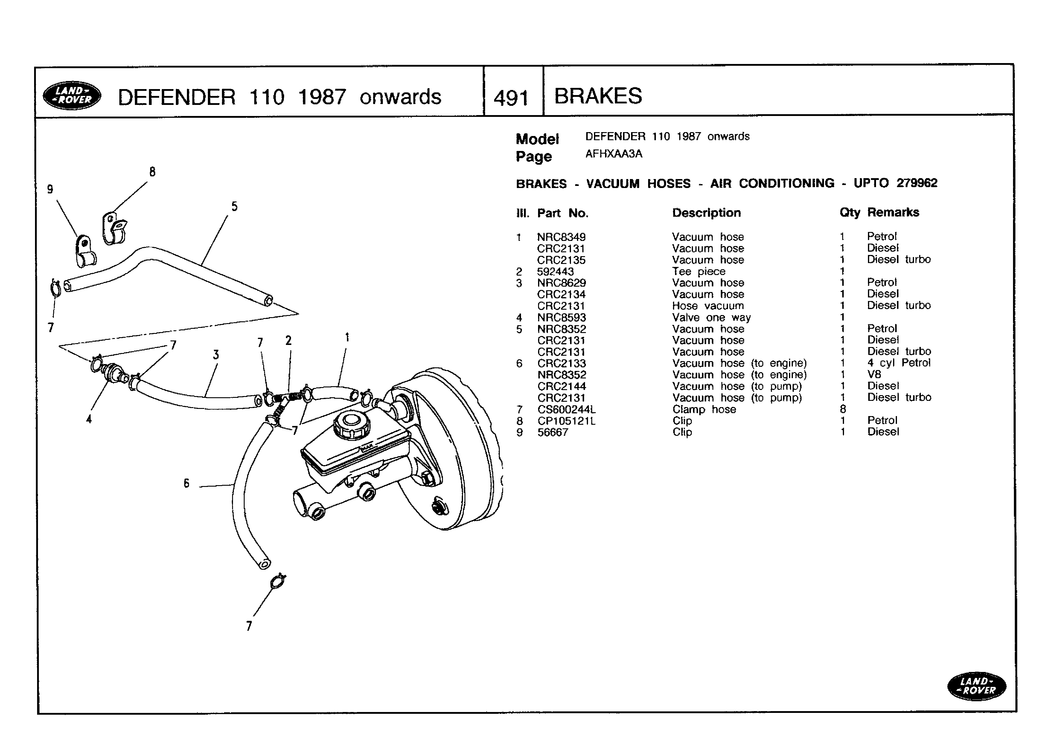 Parts Catalogue Land Rover One Ten 1987 Rover Manual, Page: 50