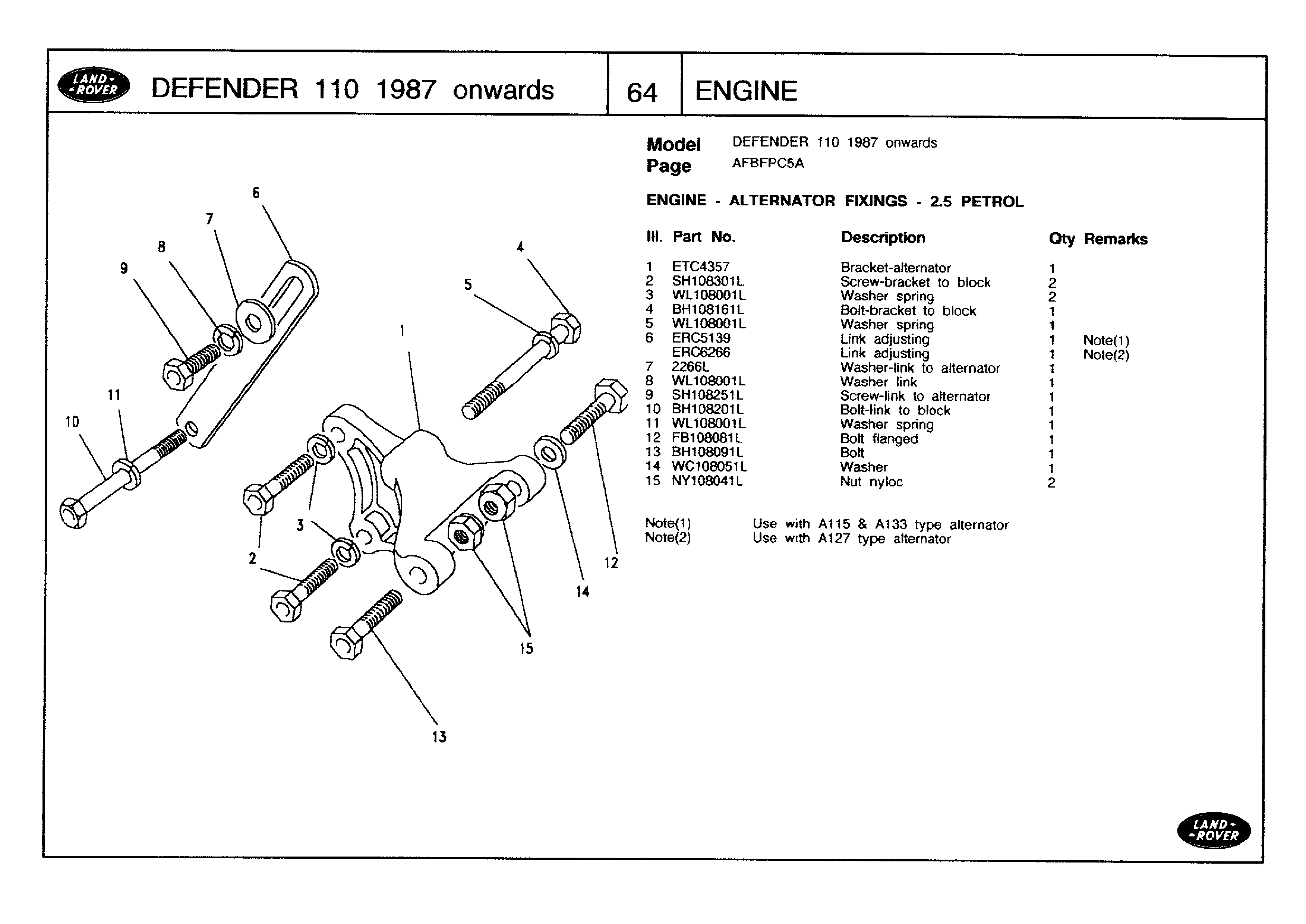 Parts Catalogue Land Rover One Ten 1987 Rover Manual, Page: 7