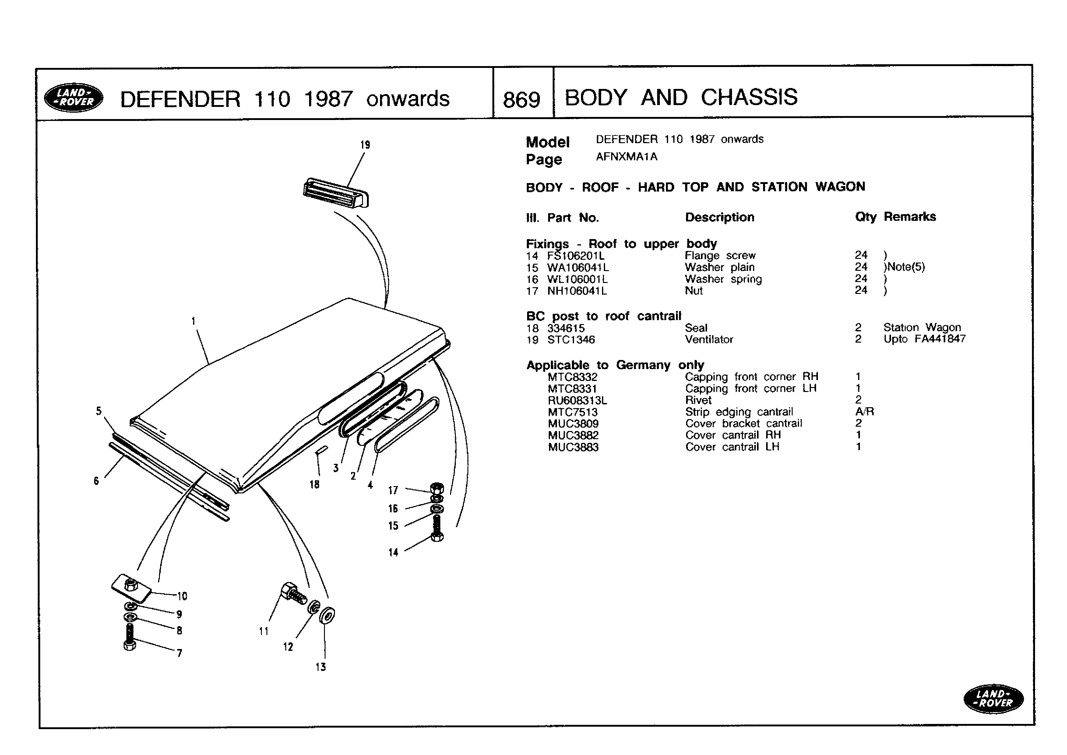 Parts Catalogue Land Rover One Ten 1987 Rover Manual, Page: 87