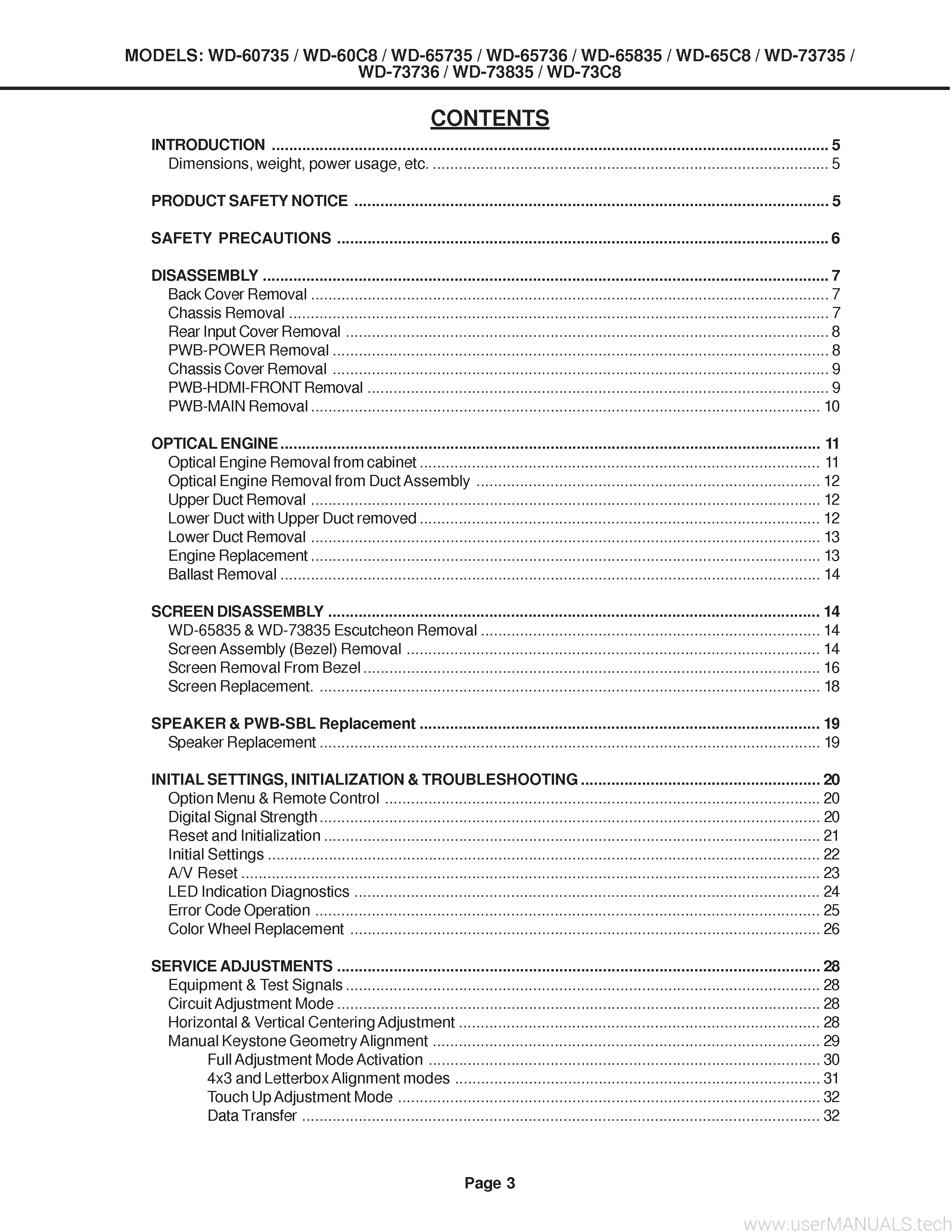 Mitsubishi Electric WD 73735 Service Manual