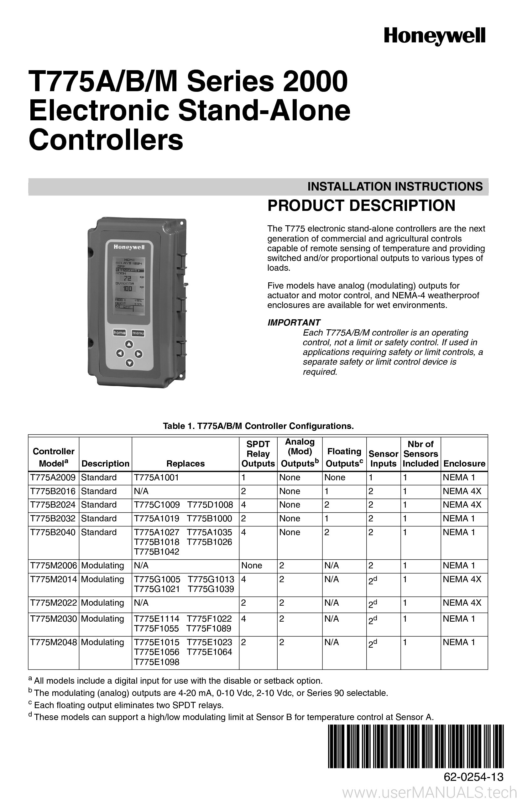 Honeywell T775abm Manual