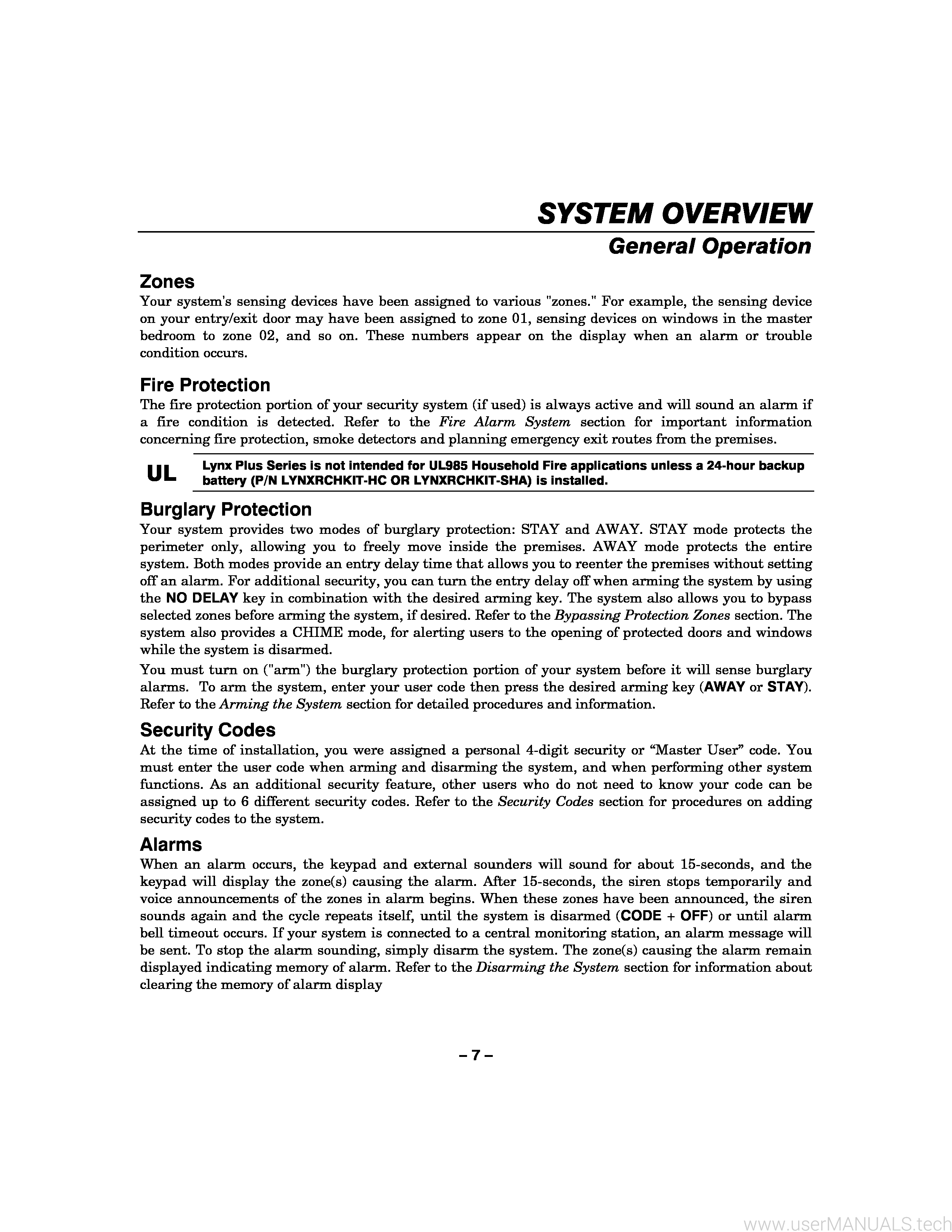 Honeywell control panel LYNX Plus User Manual