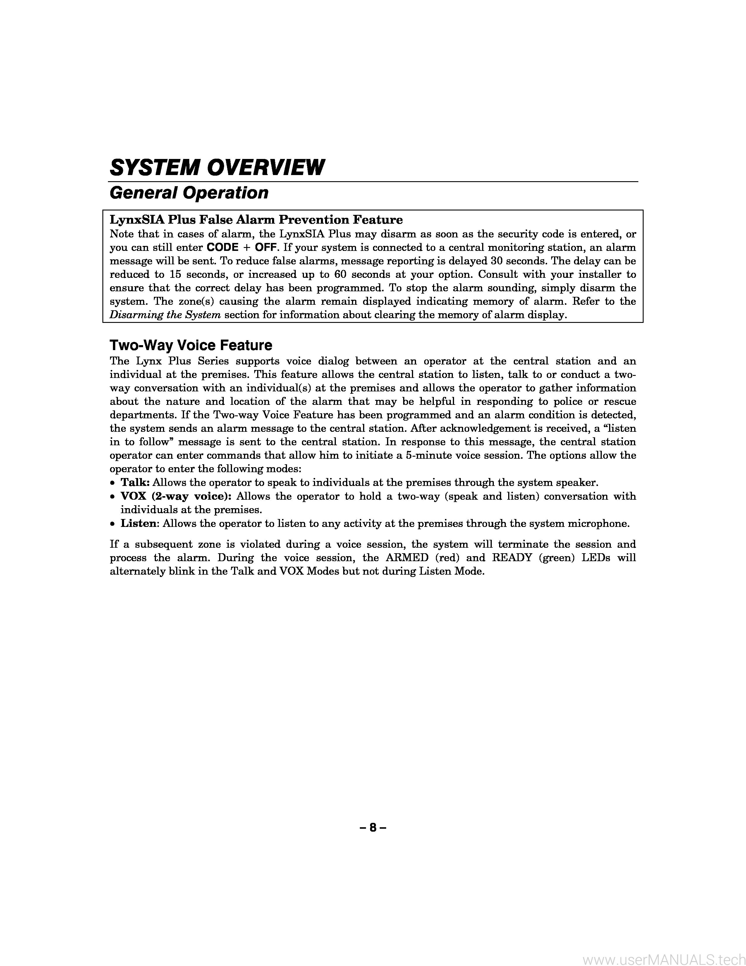 Honeywell control panel LYNX Plus User Manual