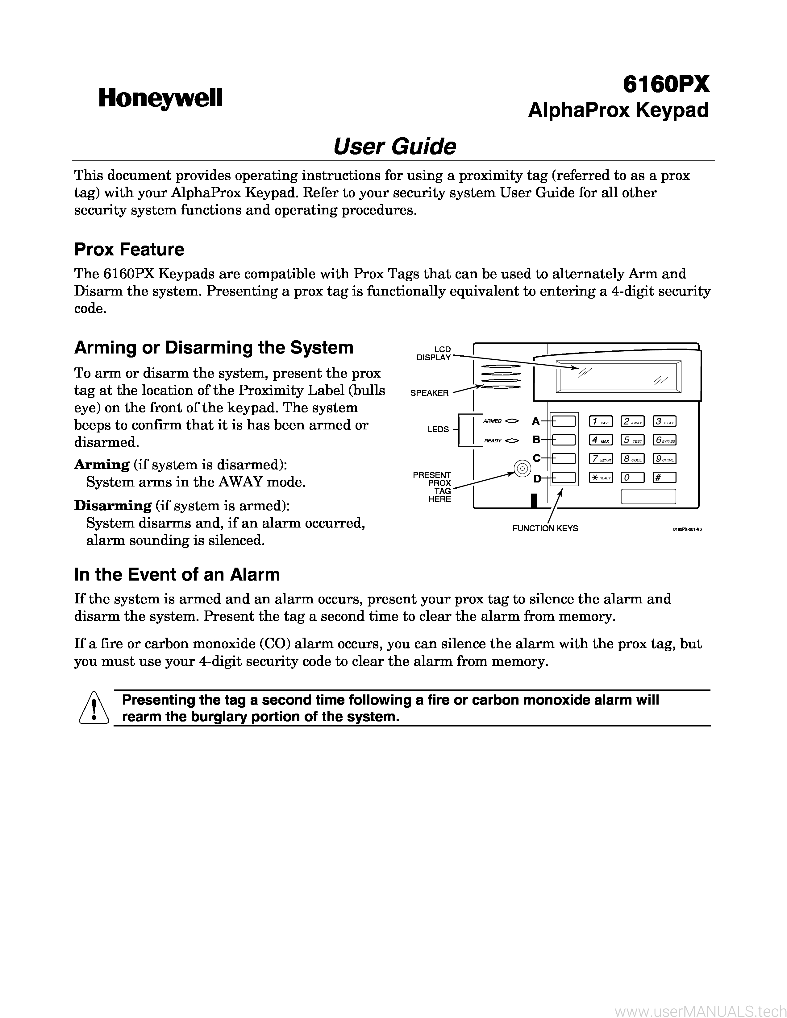 Honeywell Keypad 6160px User Manual 3470