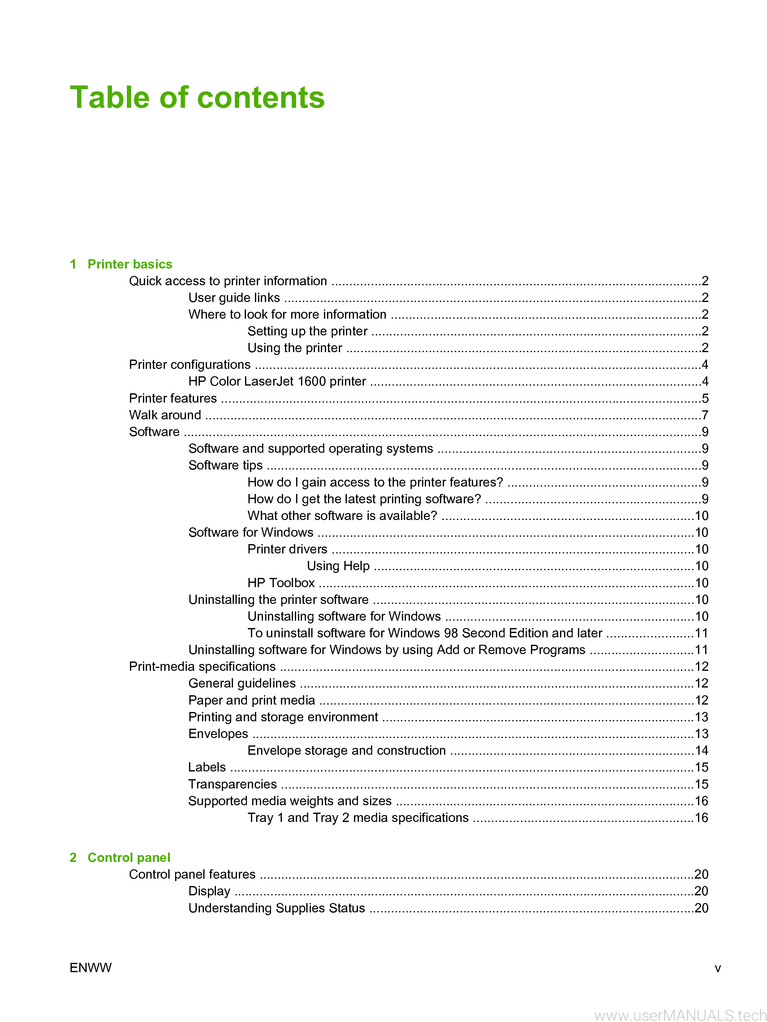 HP Color LaserJet 1600 User Manual