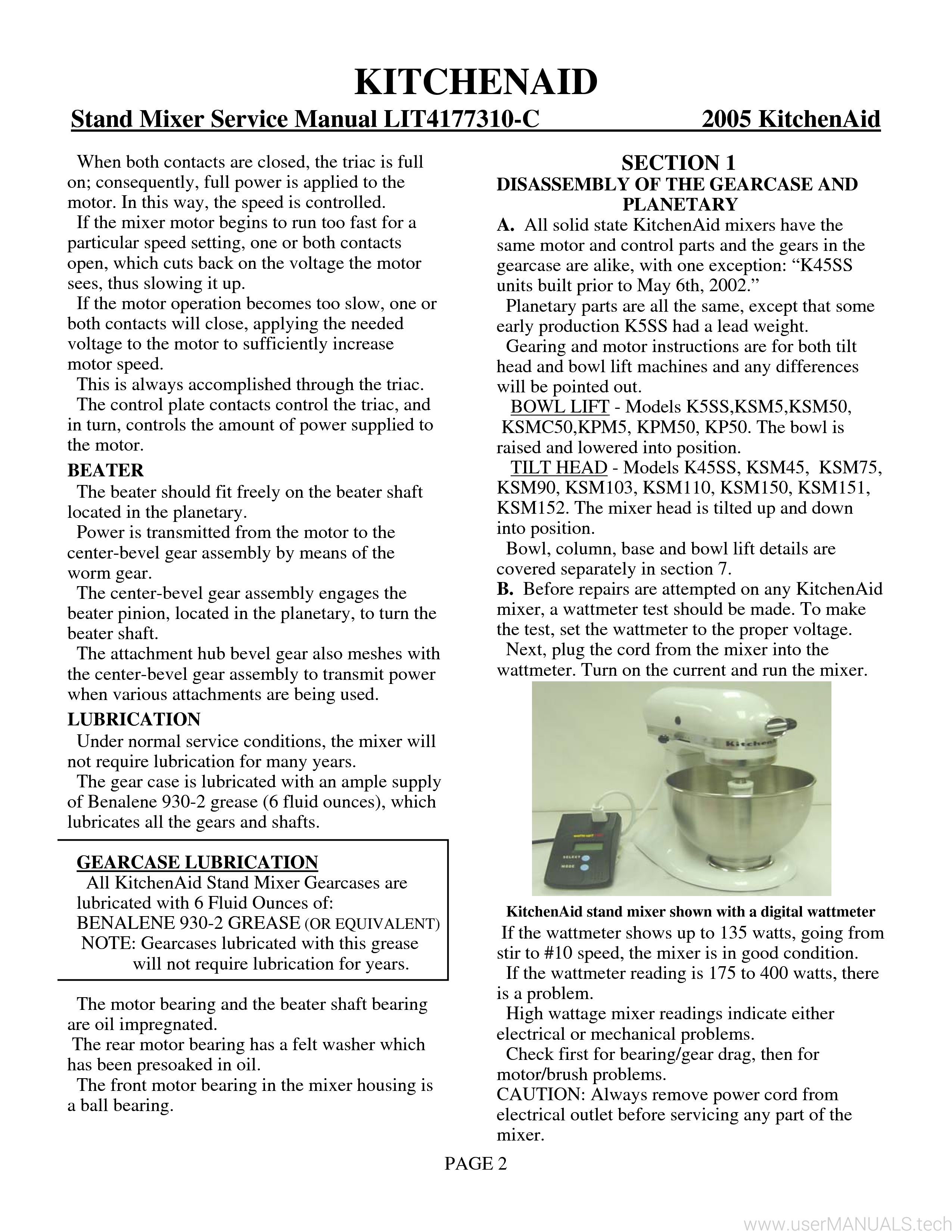 KitchenAid Professional 5 Service Manual