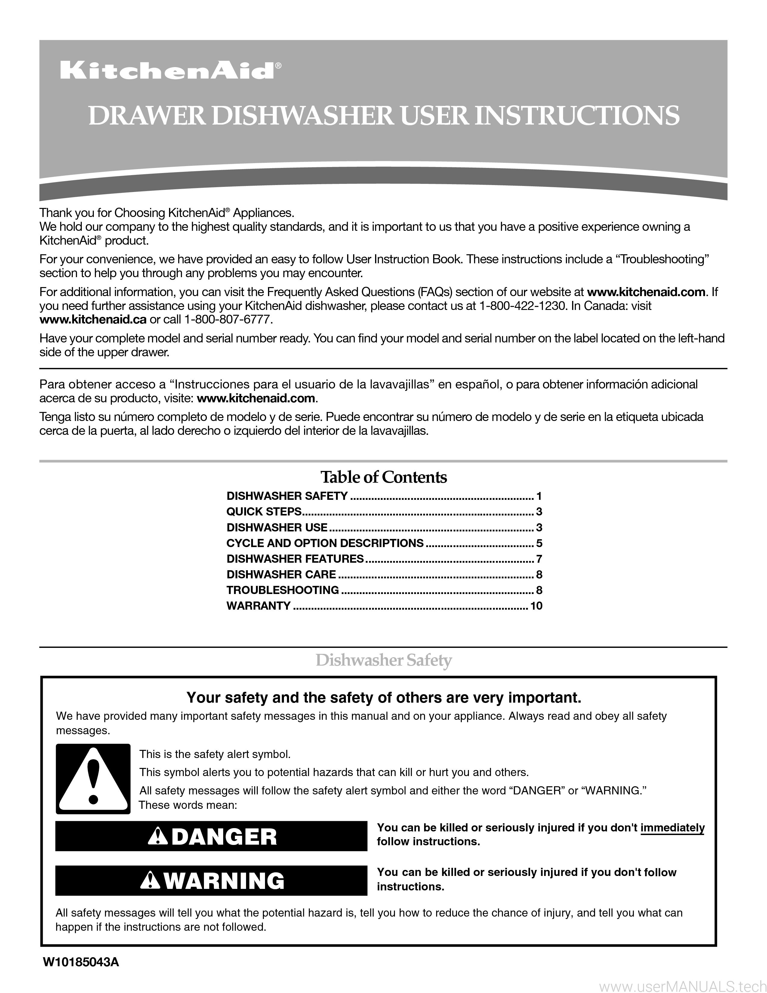 KitchenAid 2 Drawer Dishwasher Manual