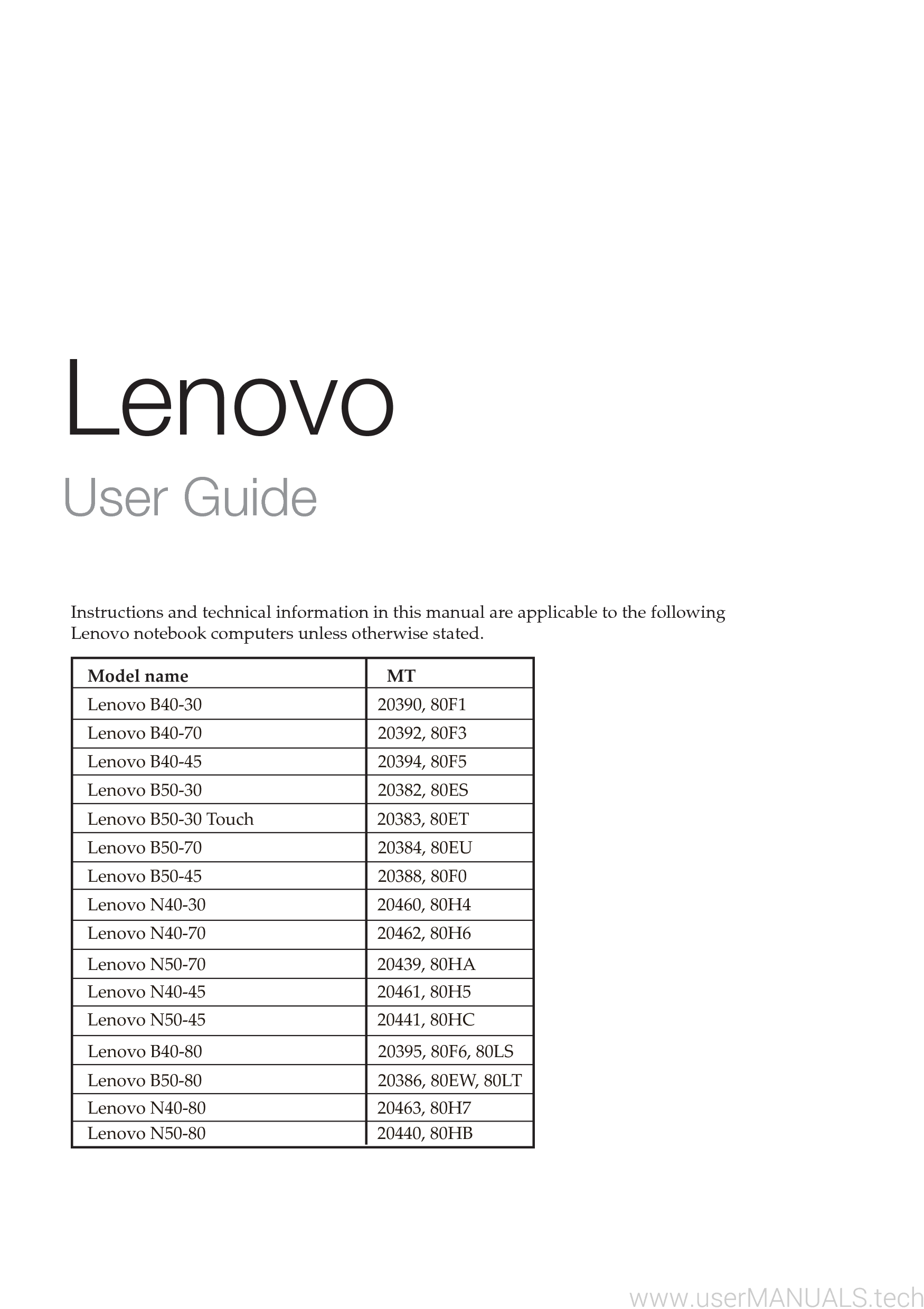 Lenovo B40 30 Laptop User Guide