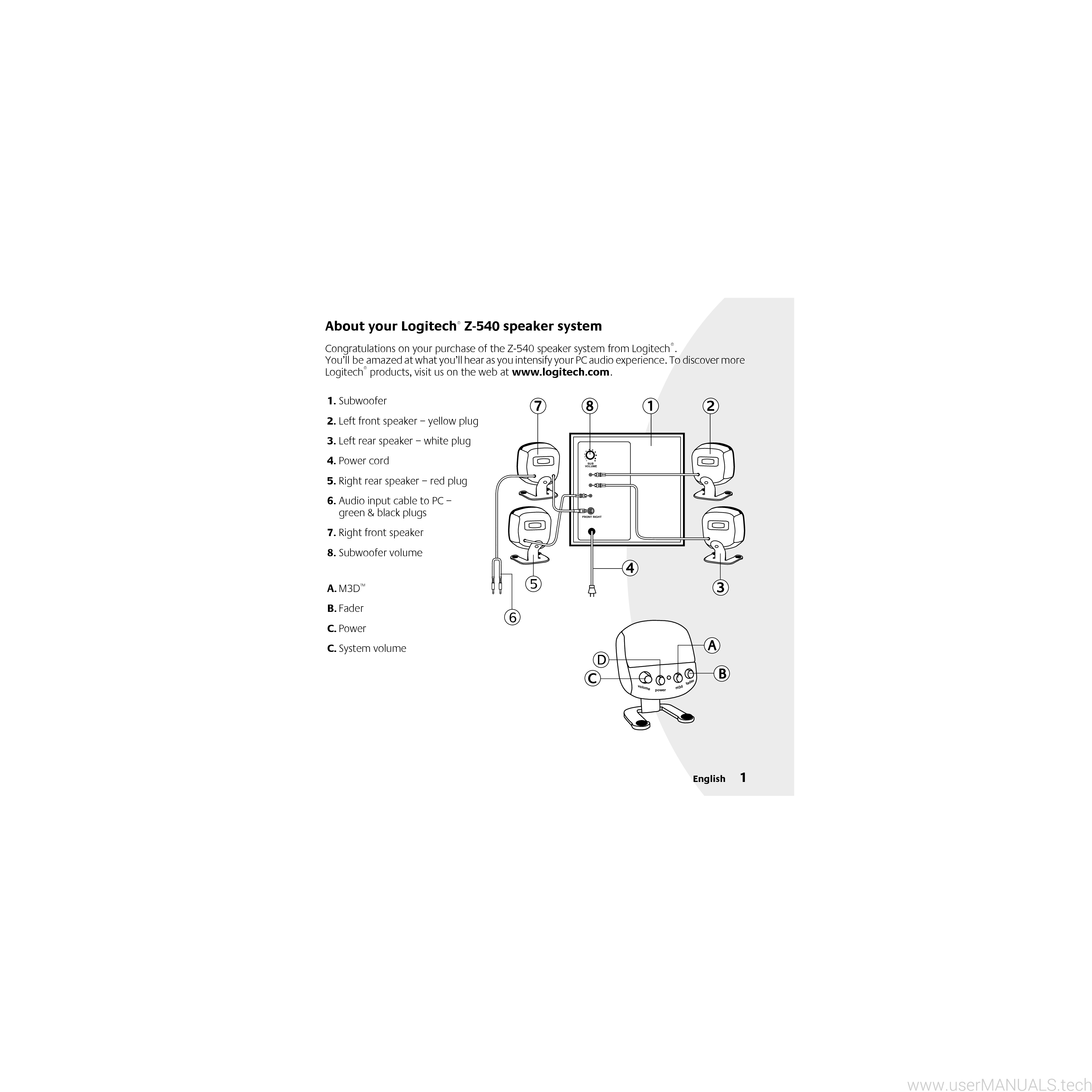 Logitech Z540 Instruction Manual