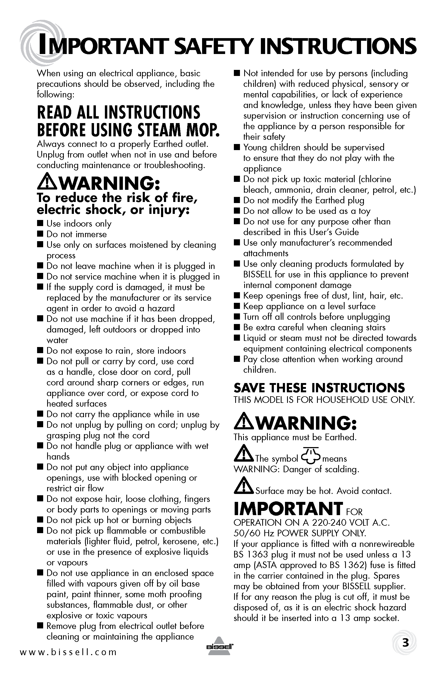 Bisell BISSELL Steam Shot 2635 User Manual