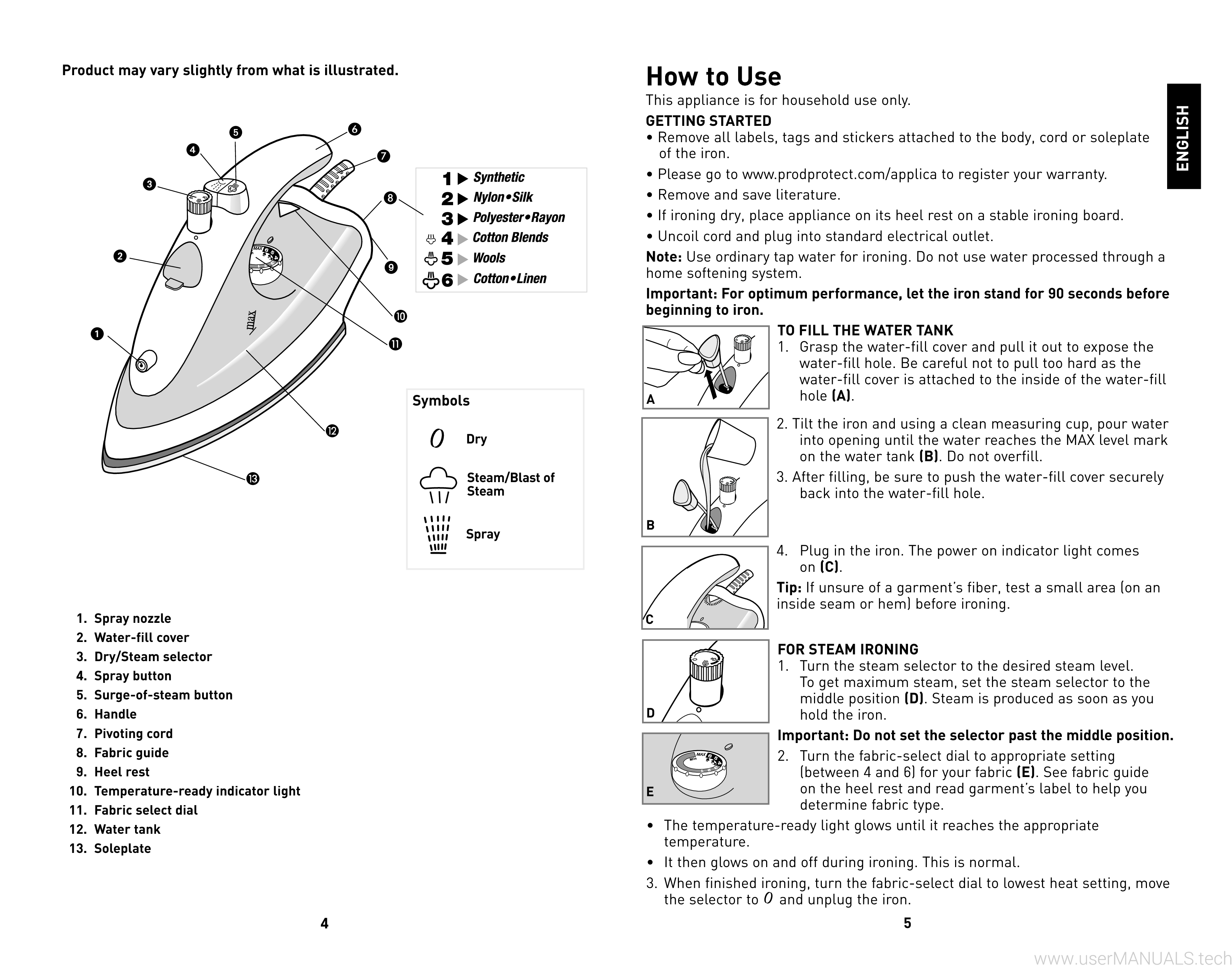 Black and Decker AVANTSTEAM IRON AS385 User Manual