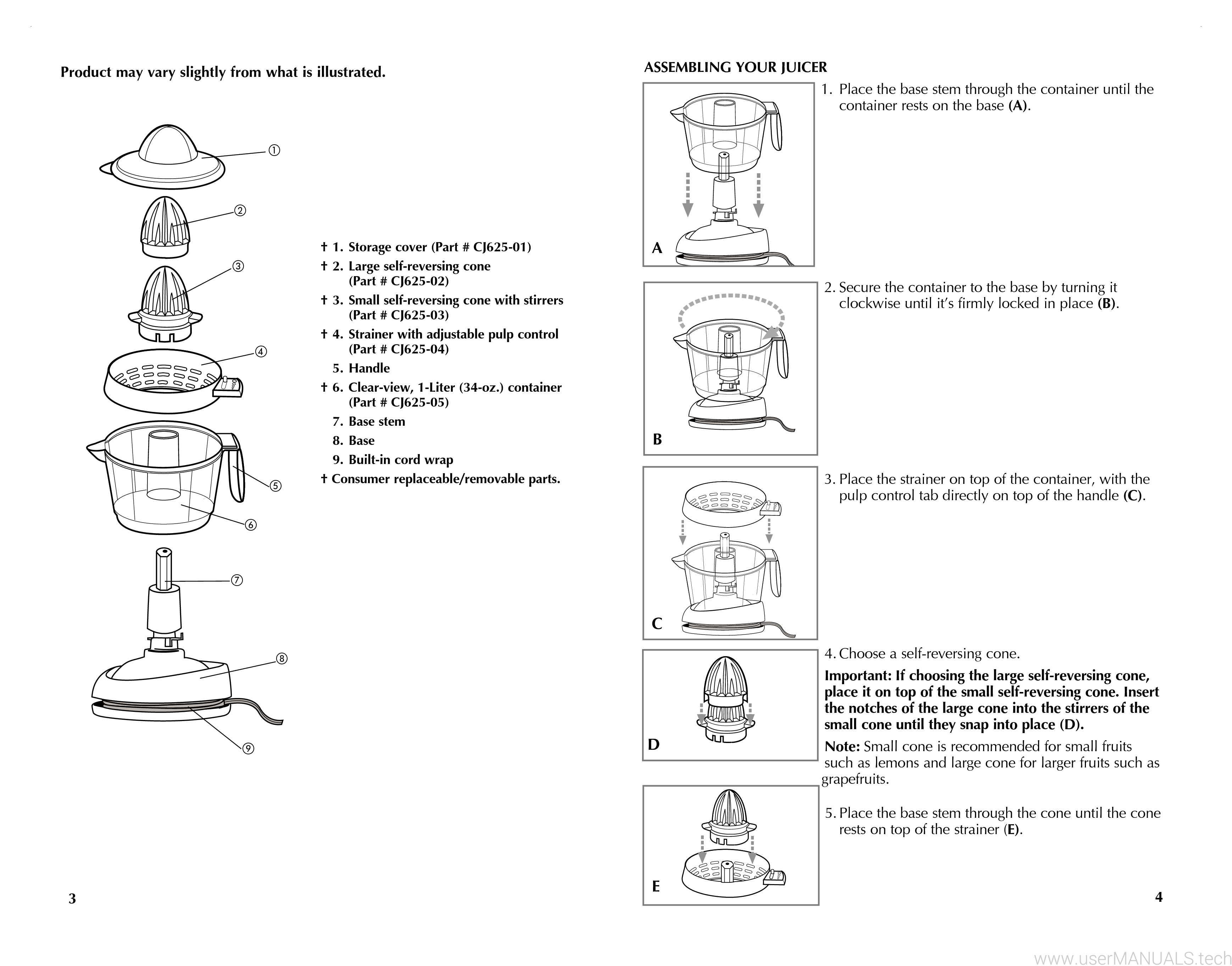 Black and Decker CITRUS JUICER CJ625 User Manual