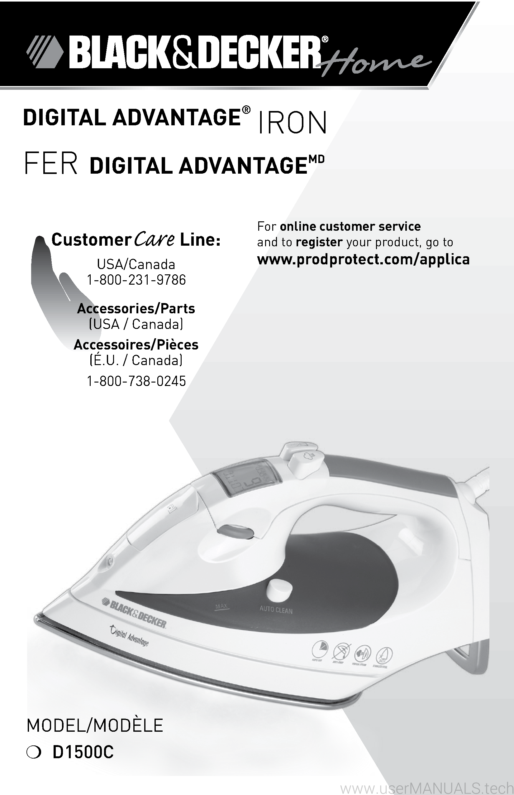 Black and Decker DIGITAL ADVANTAGE IRON D1500C User Manual