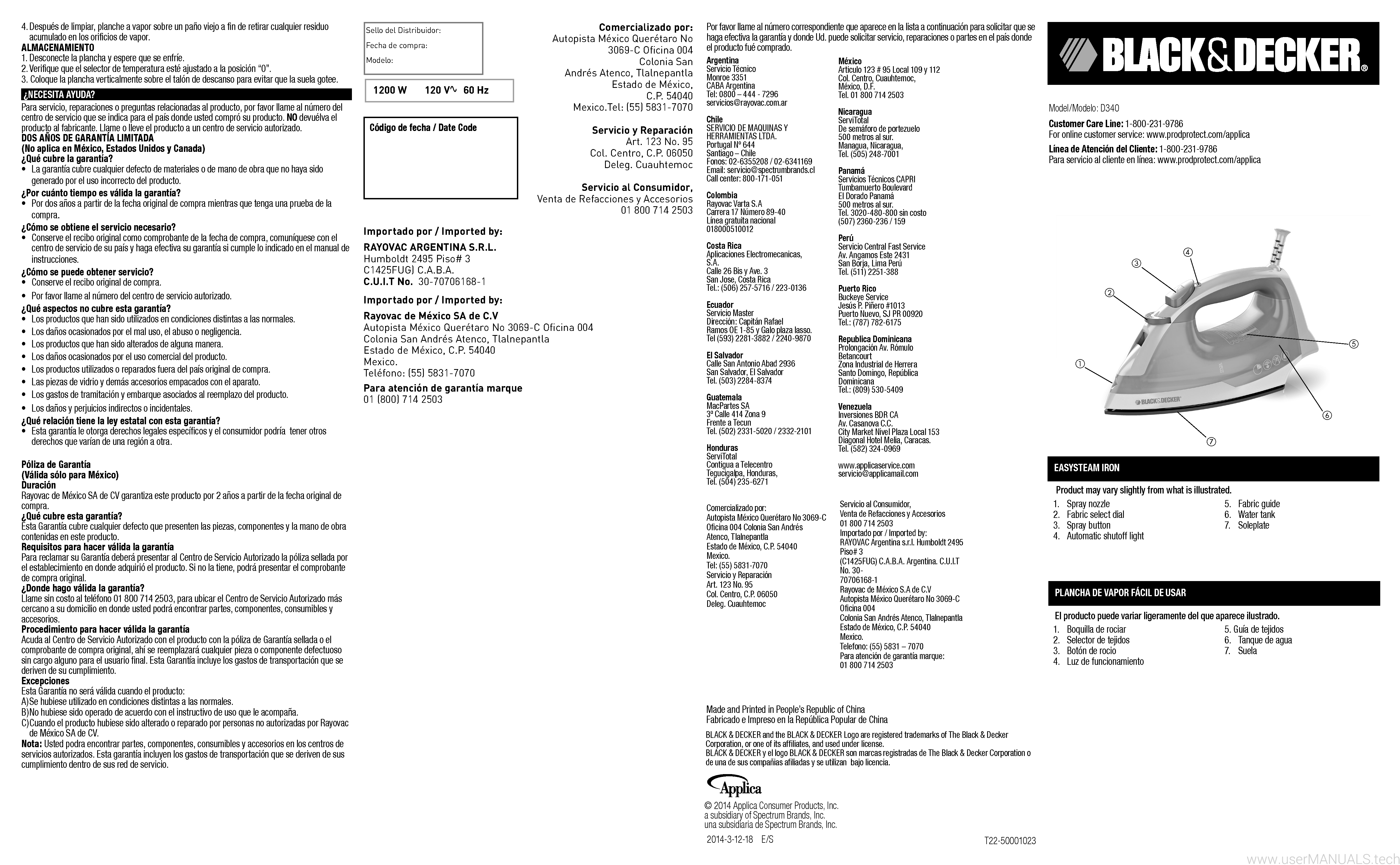 Black and Decker EasySteam Iron D340 User Manual