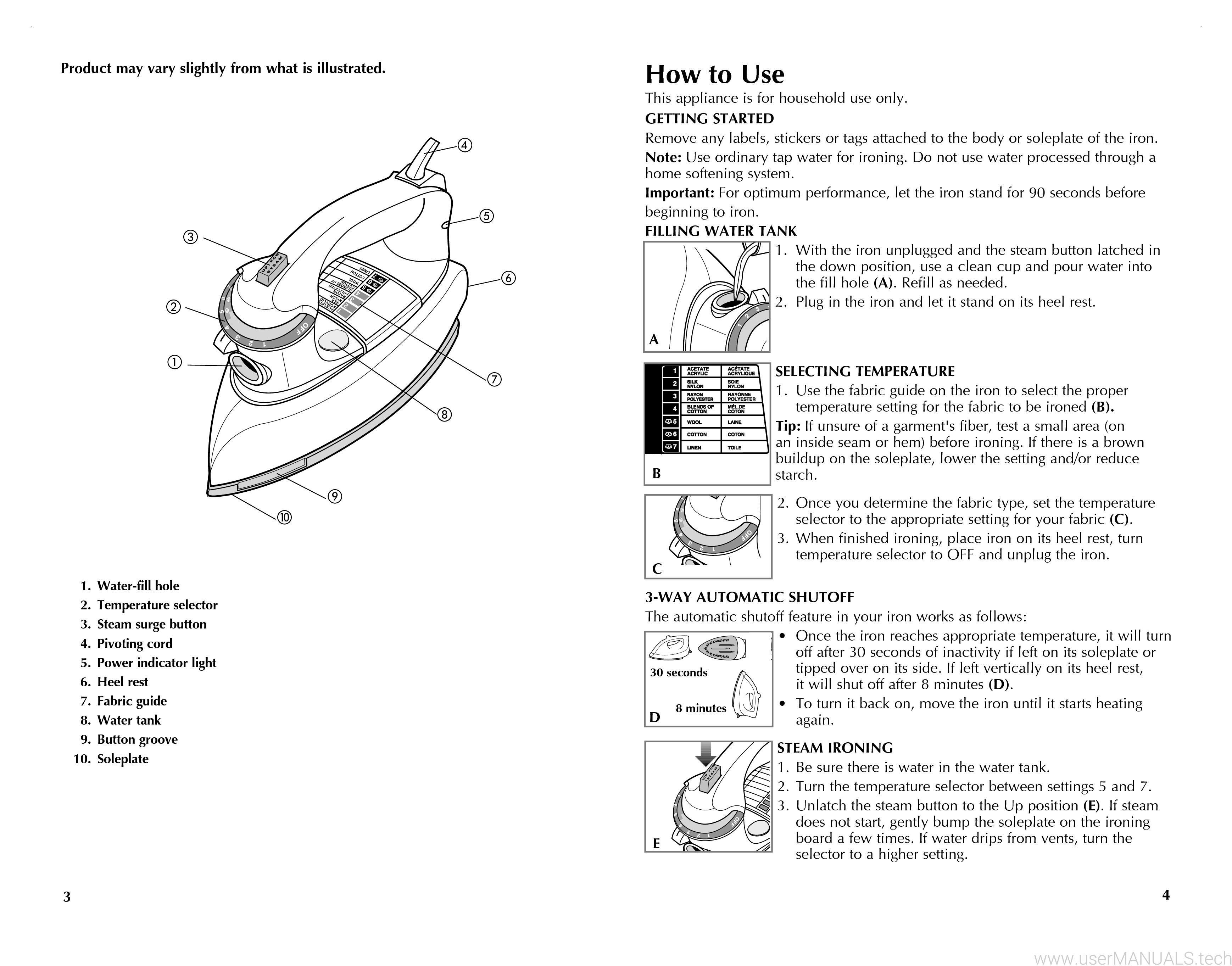 Black and Decker THE CLASSIC IRON F67E User Manual