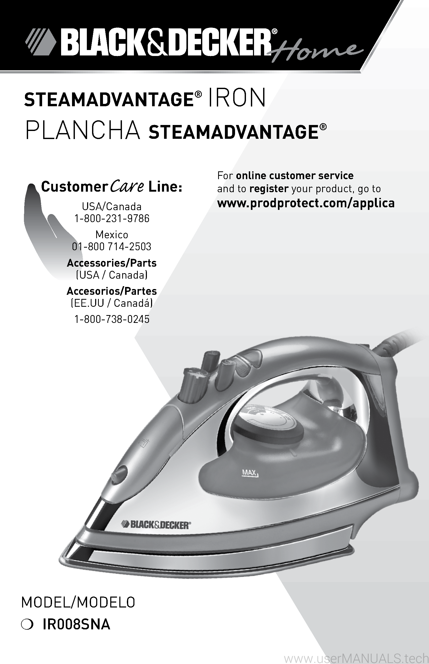 Black and Decker STEAMADVANTAGE IRON IR008SNA User Manual