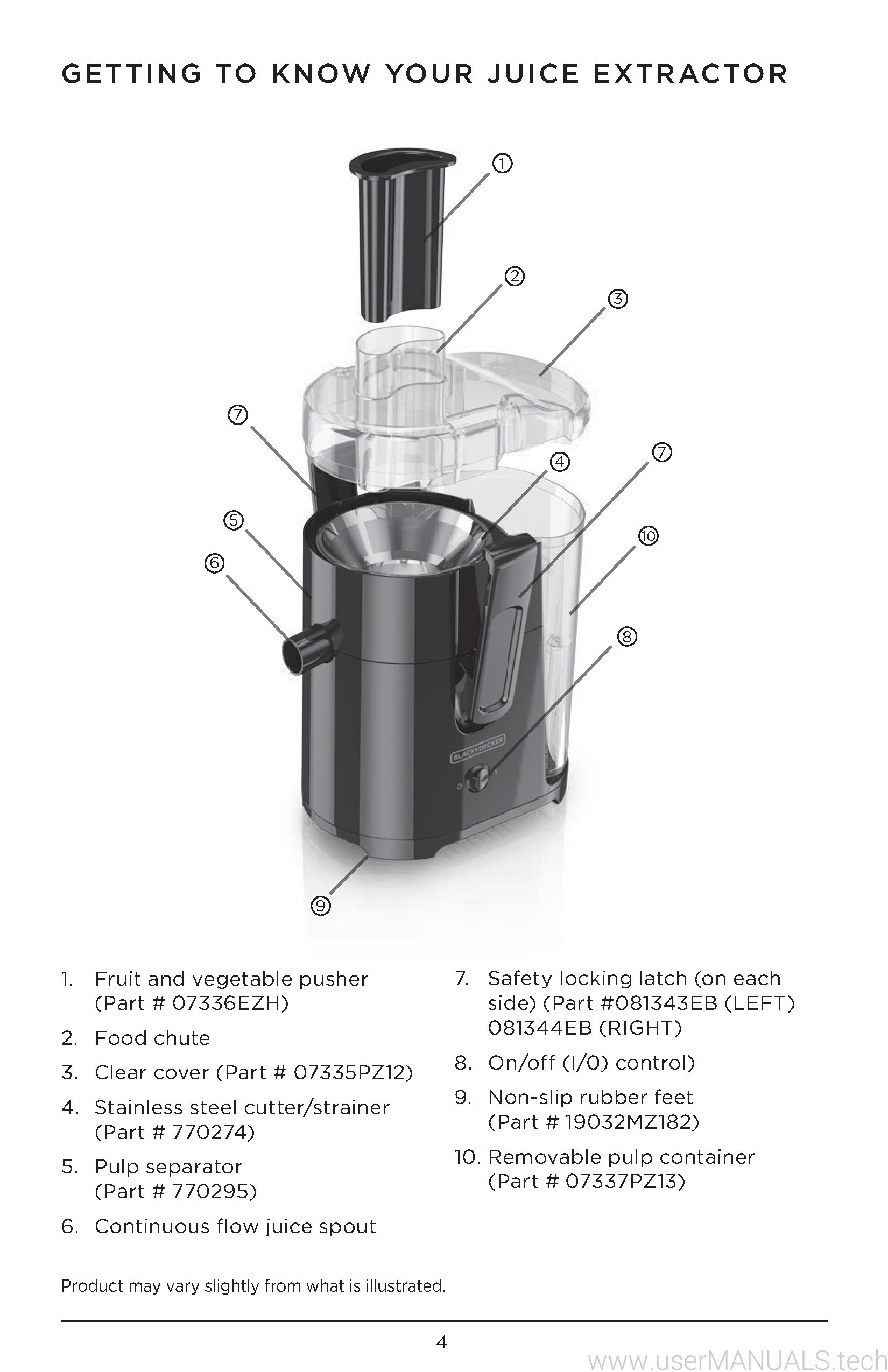 Black and Decker Juice Extractor JE2400BD User Manual