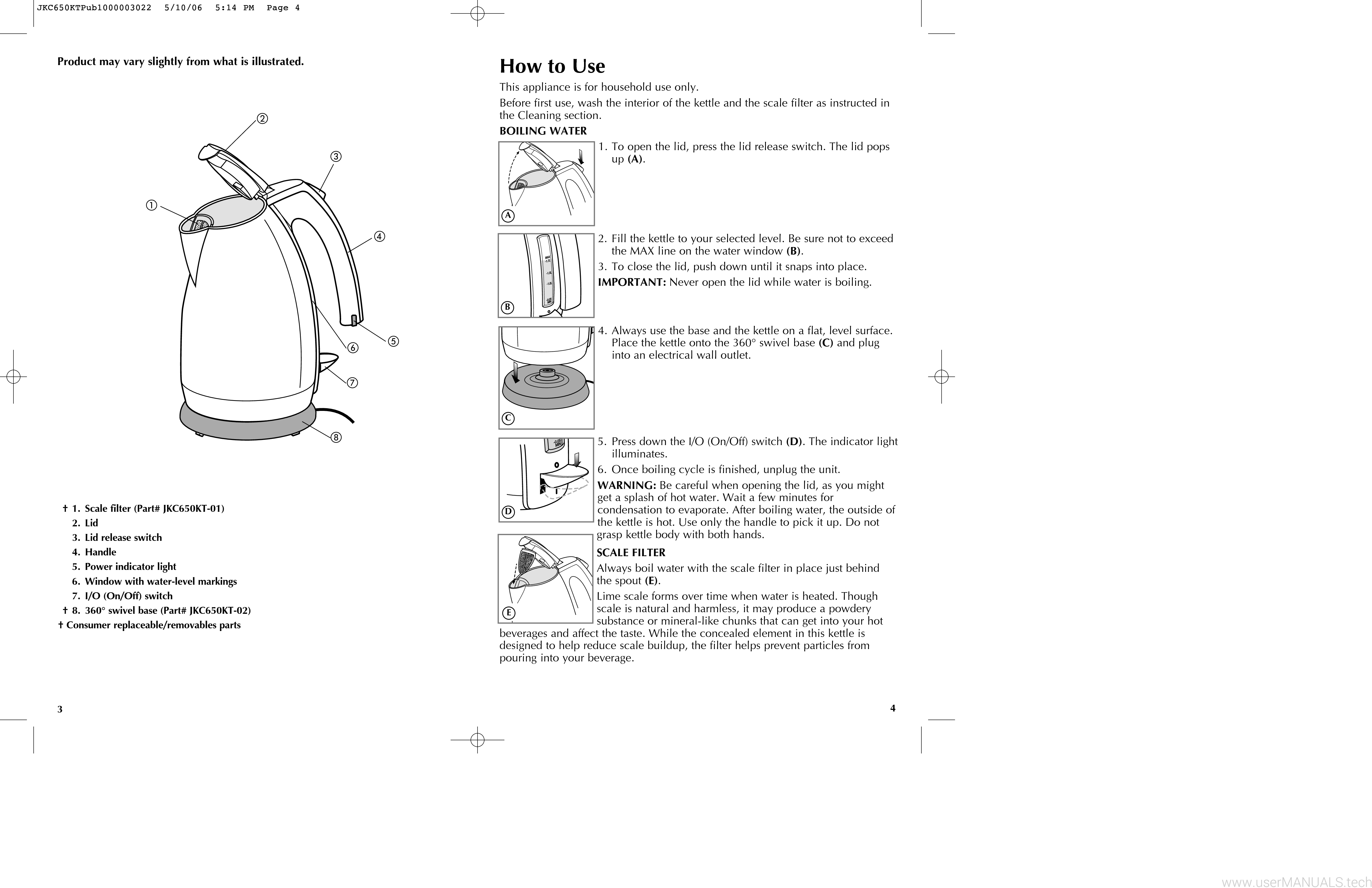 Black and Decker 360 Cordless Kettle 17 L JKC650KT User Manual