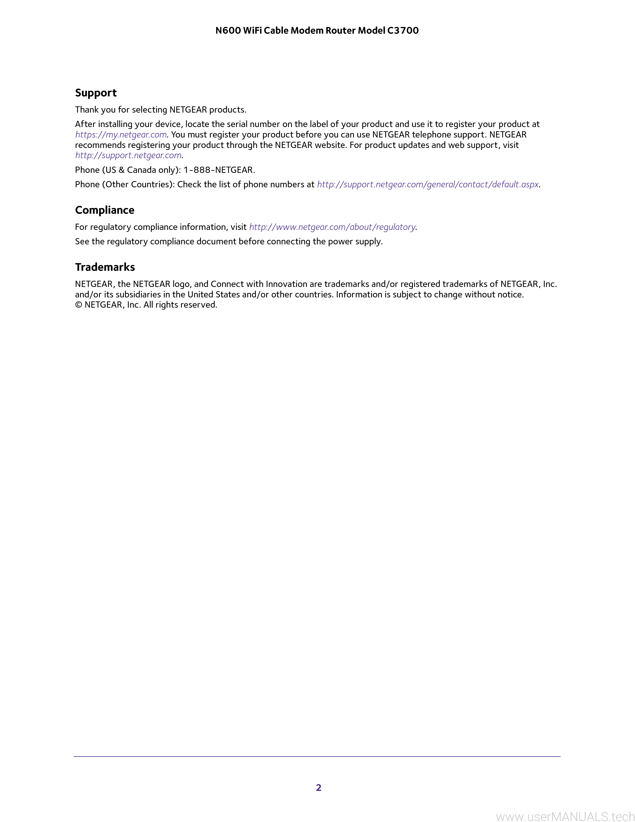 Netgear C3700 N600 Wifi Cable Modem Router User Manual