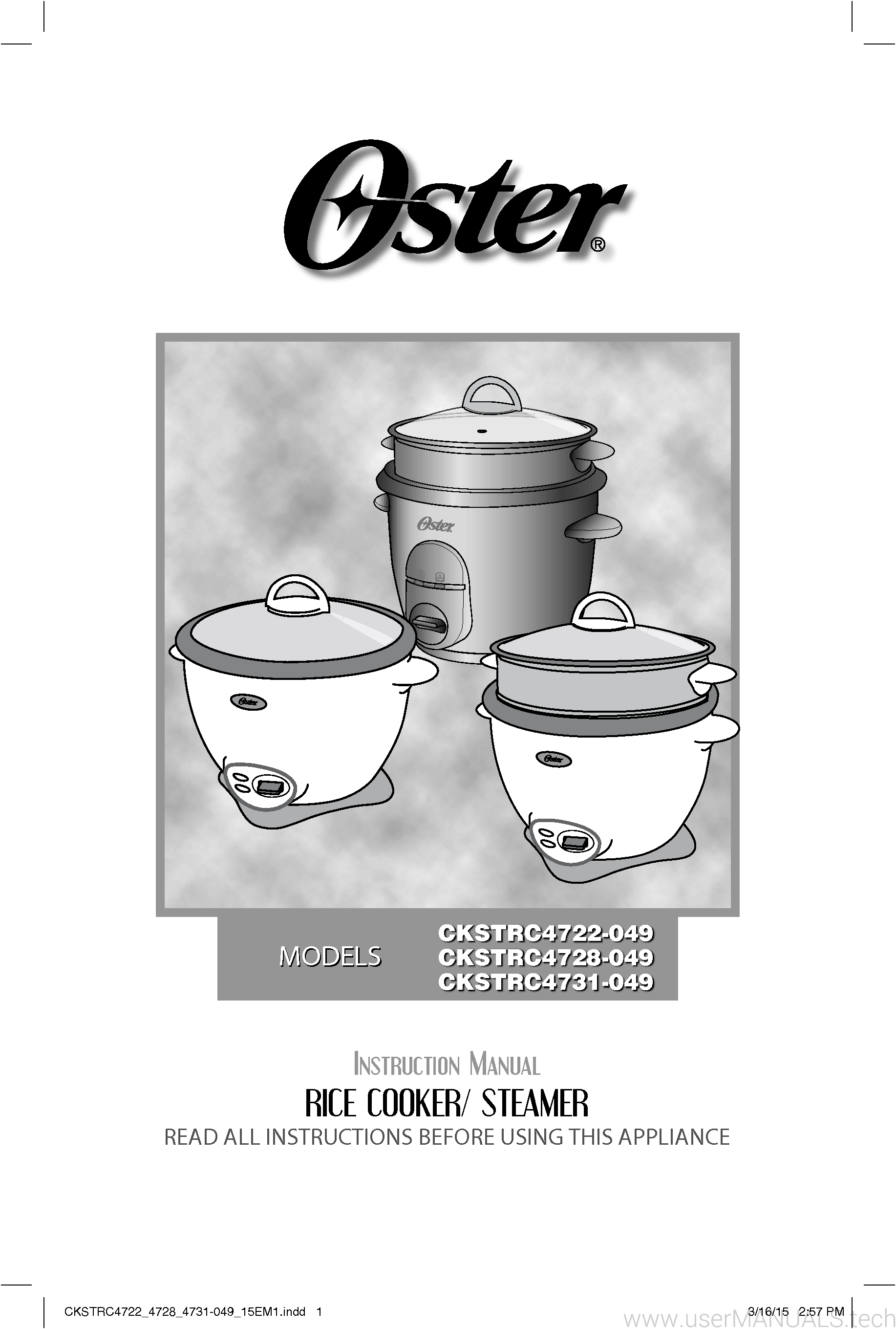 Oster Rice Cooker Instruction Manual