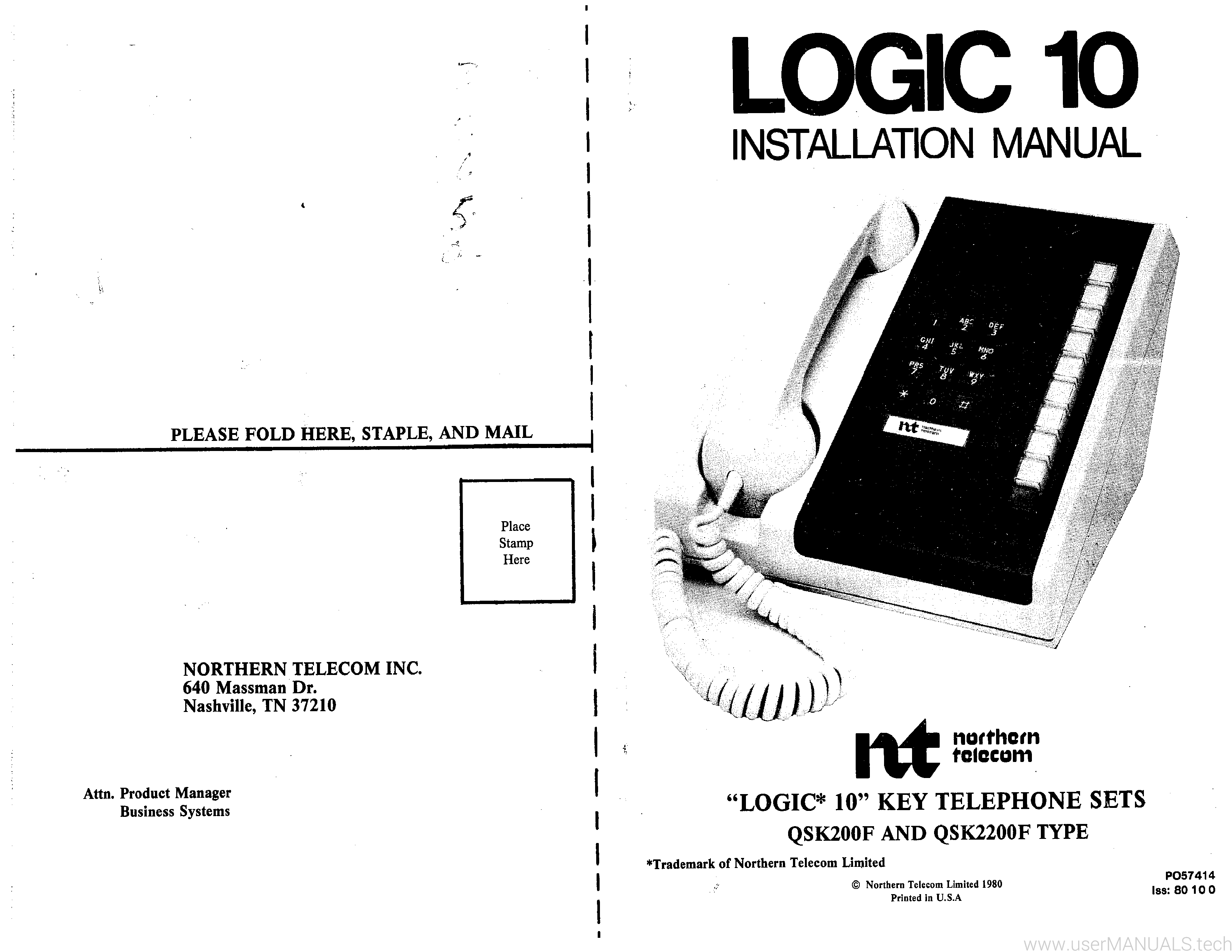 Northern Telecom Logic 10 Key Telephone Sets Installation Manual