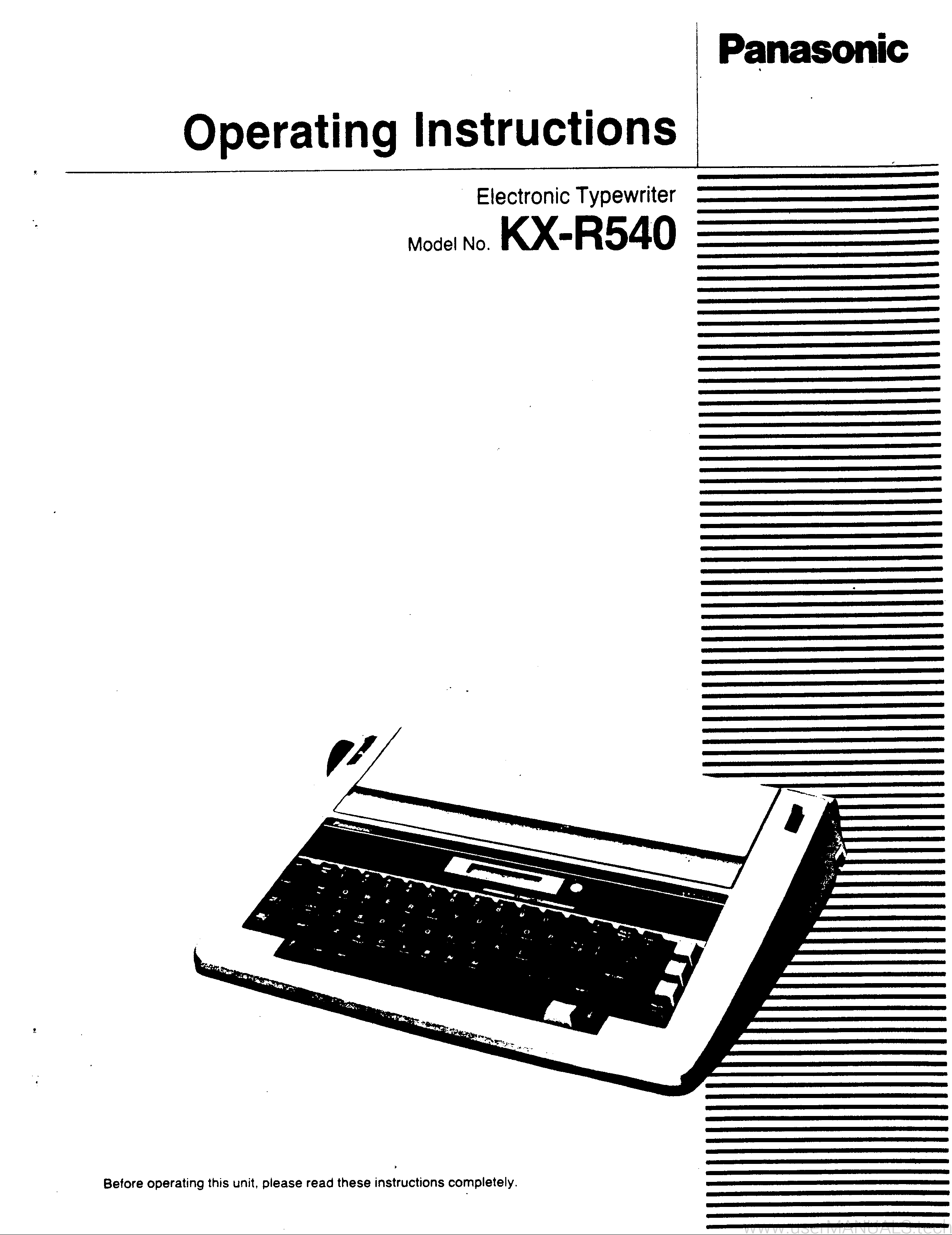 Panasonic Electronic Typewriter Kx R540 Operating Instruction