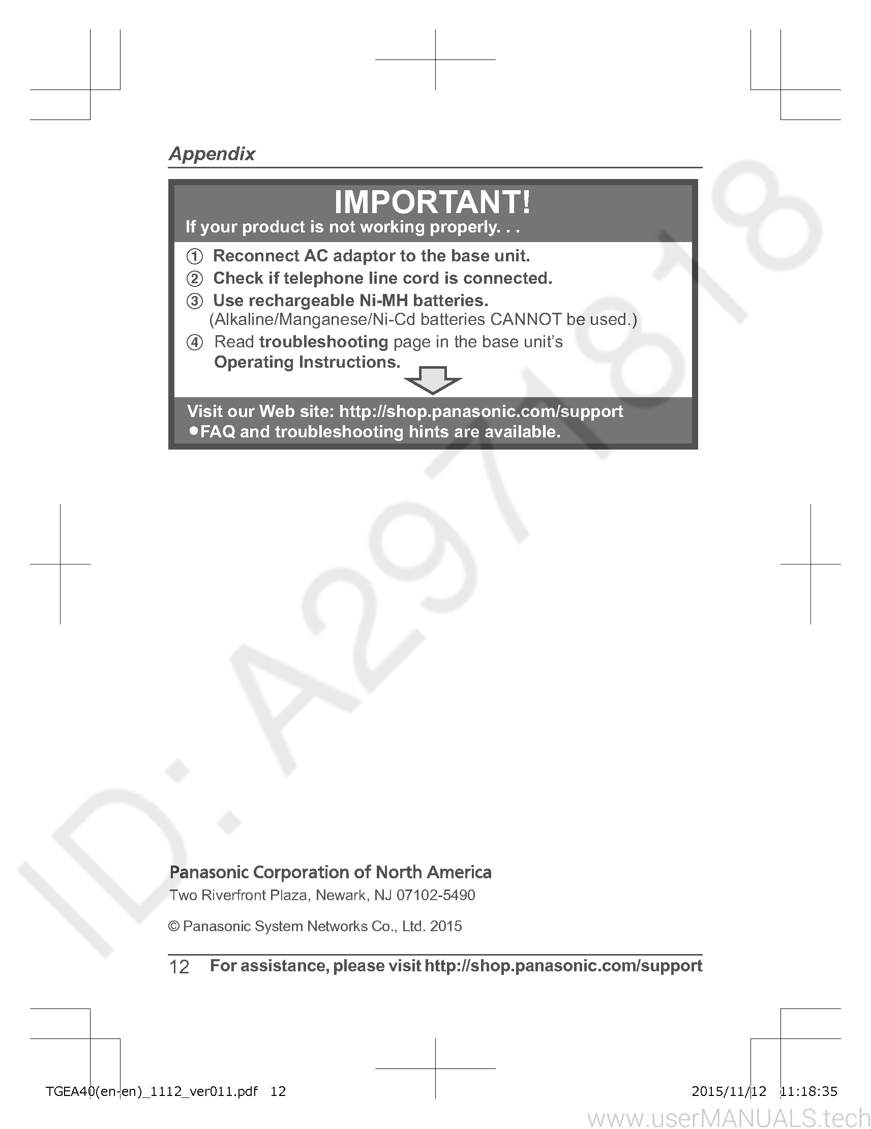 Panasonic Kx Tgea40 Installation Manual, Page: 2