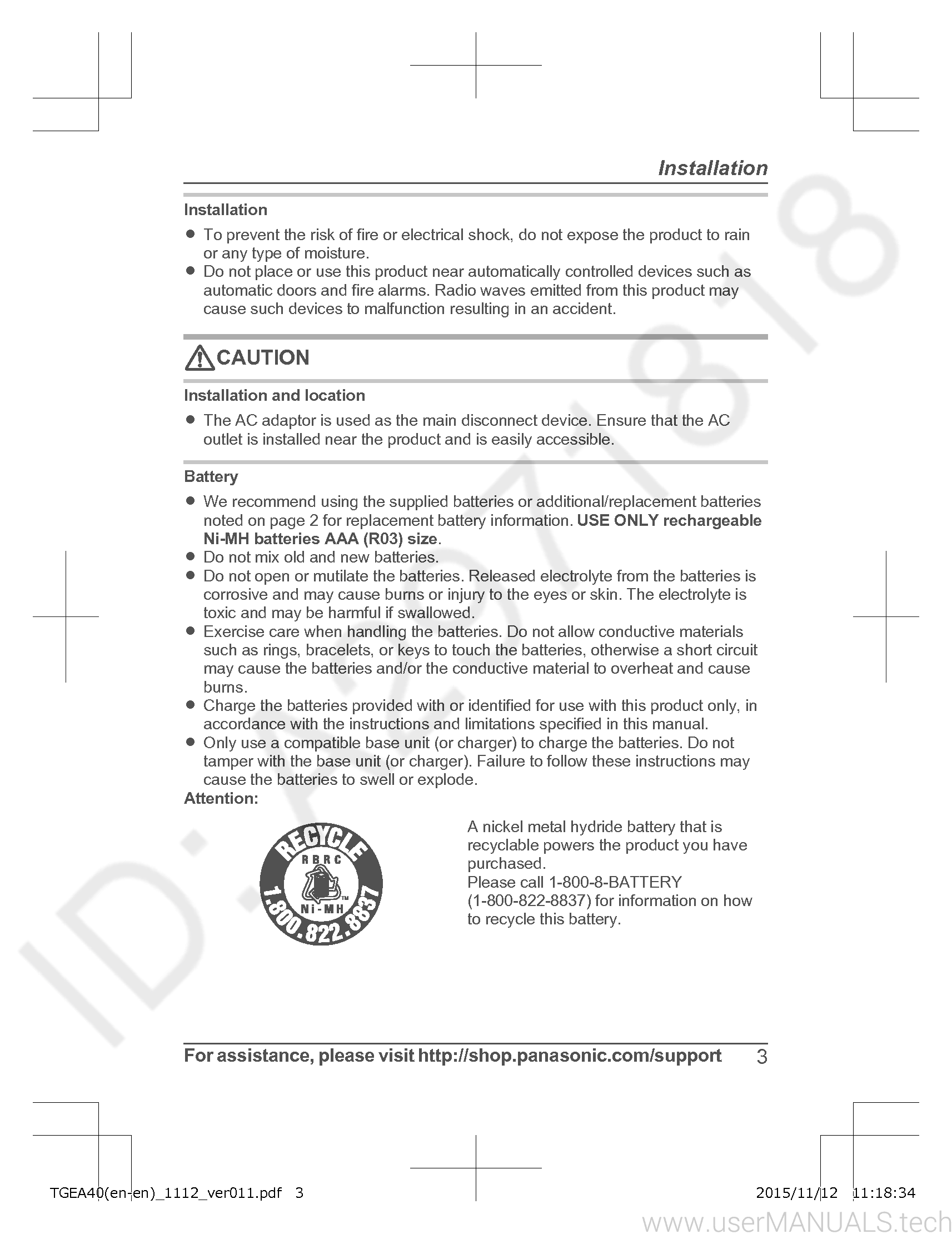 Panasonic Kx Tgea40 Installation Manual