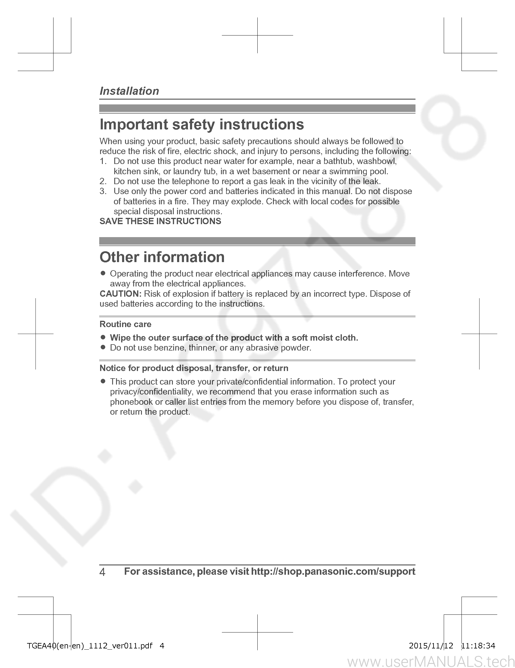 Panasonic Kx Tgea40 Installation Manual