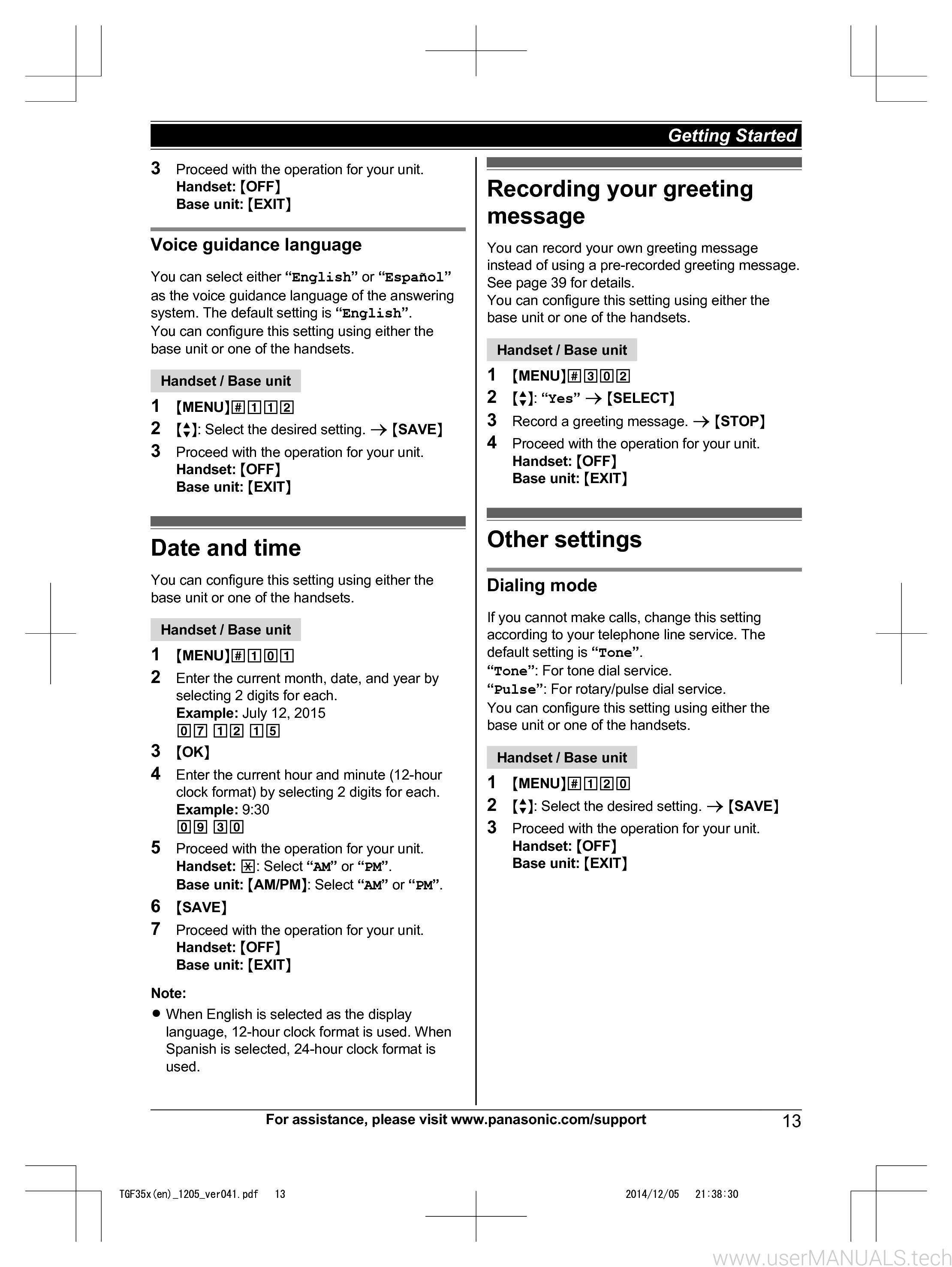 Panasonic Kx Tgf350 Operating Instructions Manual, Page: 2