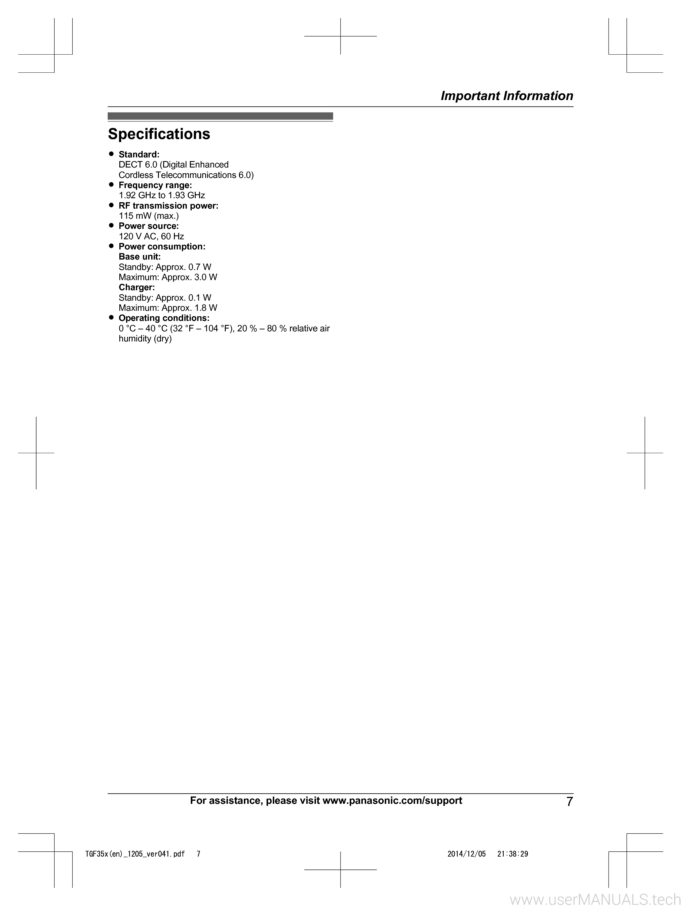 Panasonic Kx Tgf350 Operating Instructions Manual
