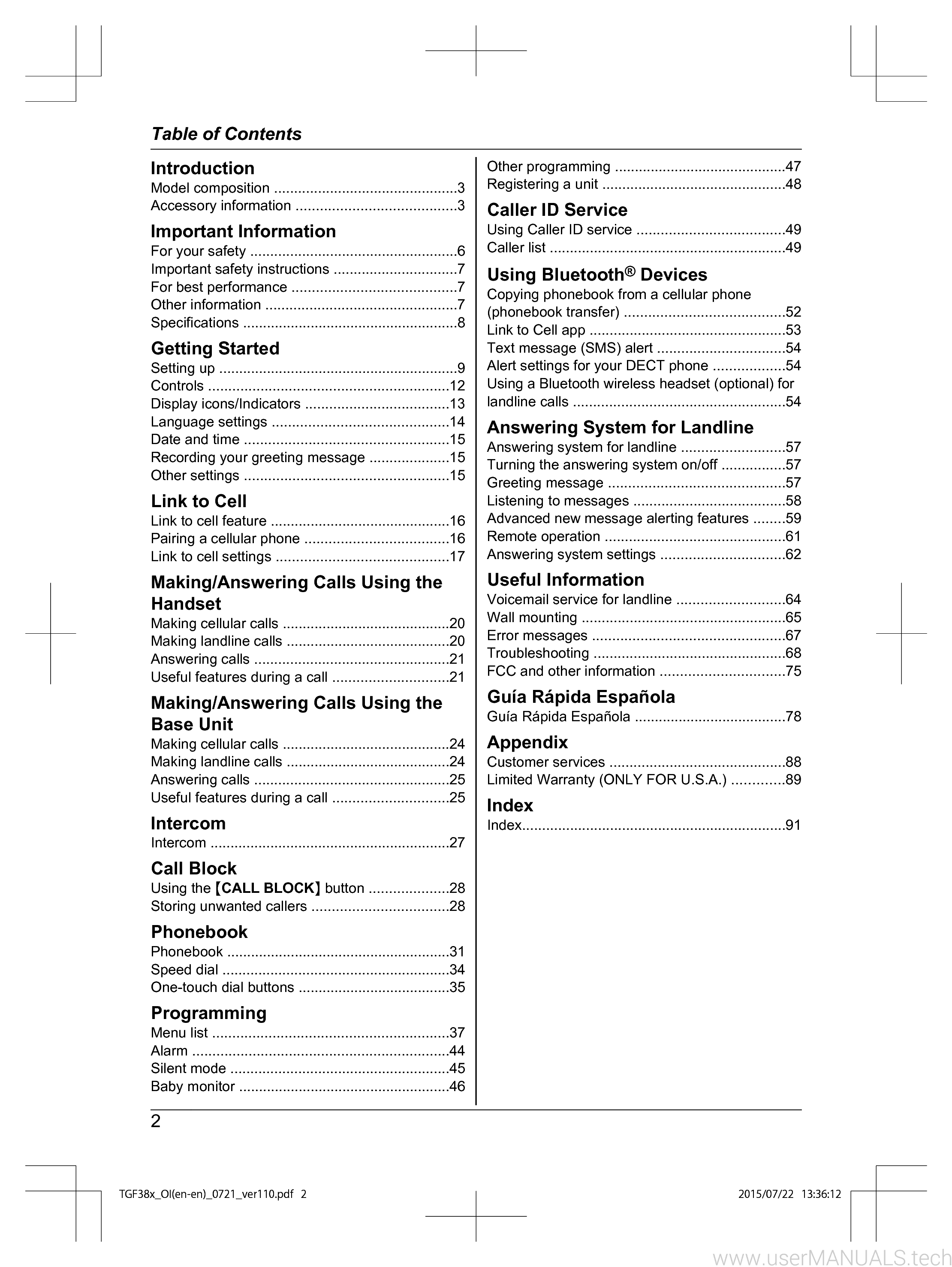 Panasonic Kx Tgf380 Operating Instructions Manual