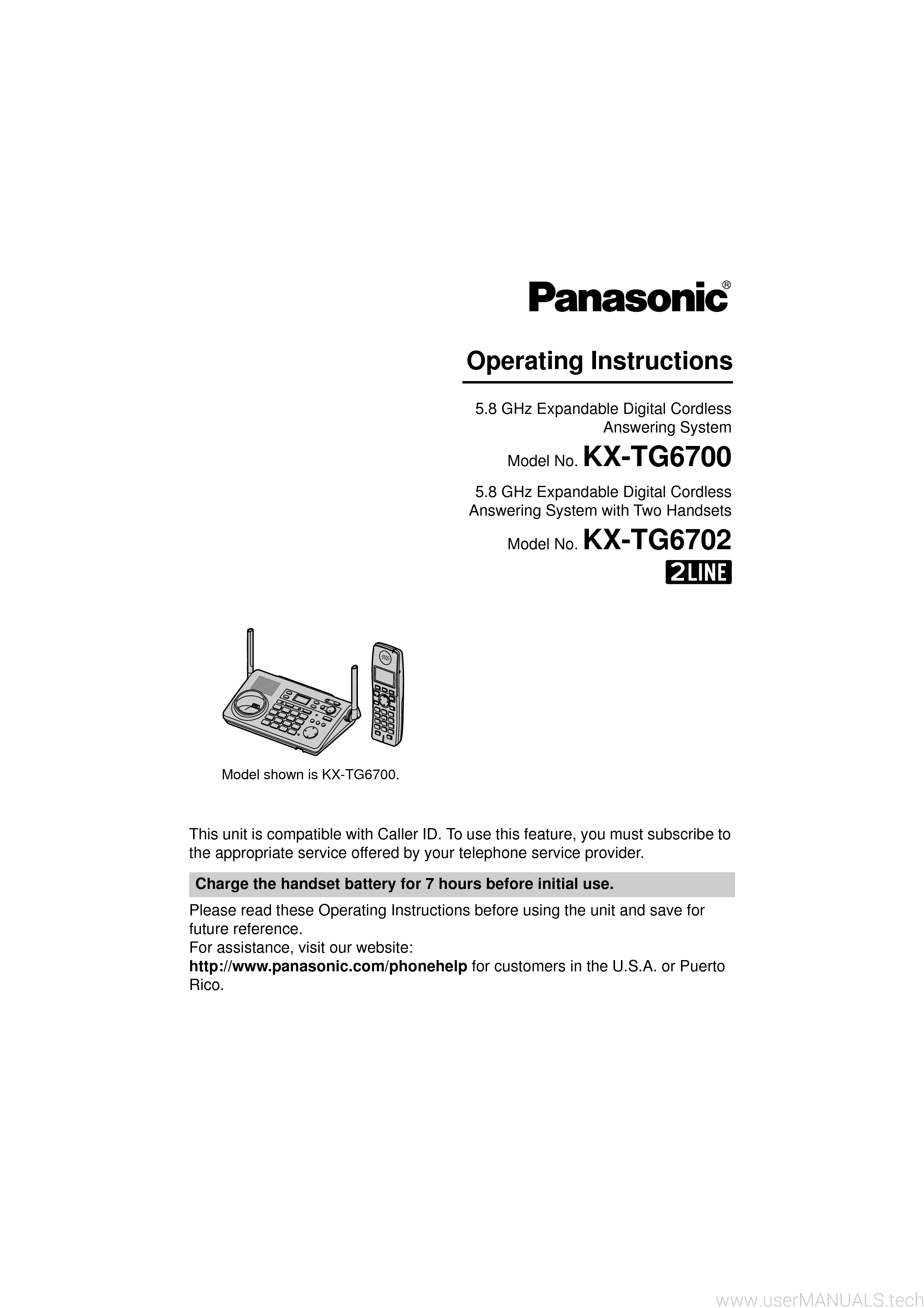 Panasonic Kx Tg6700 Operating Instructions Manual