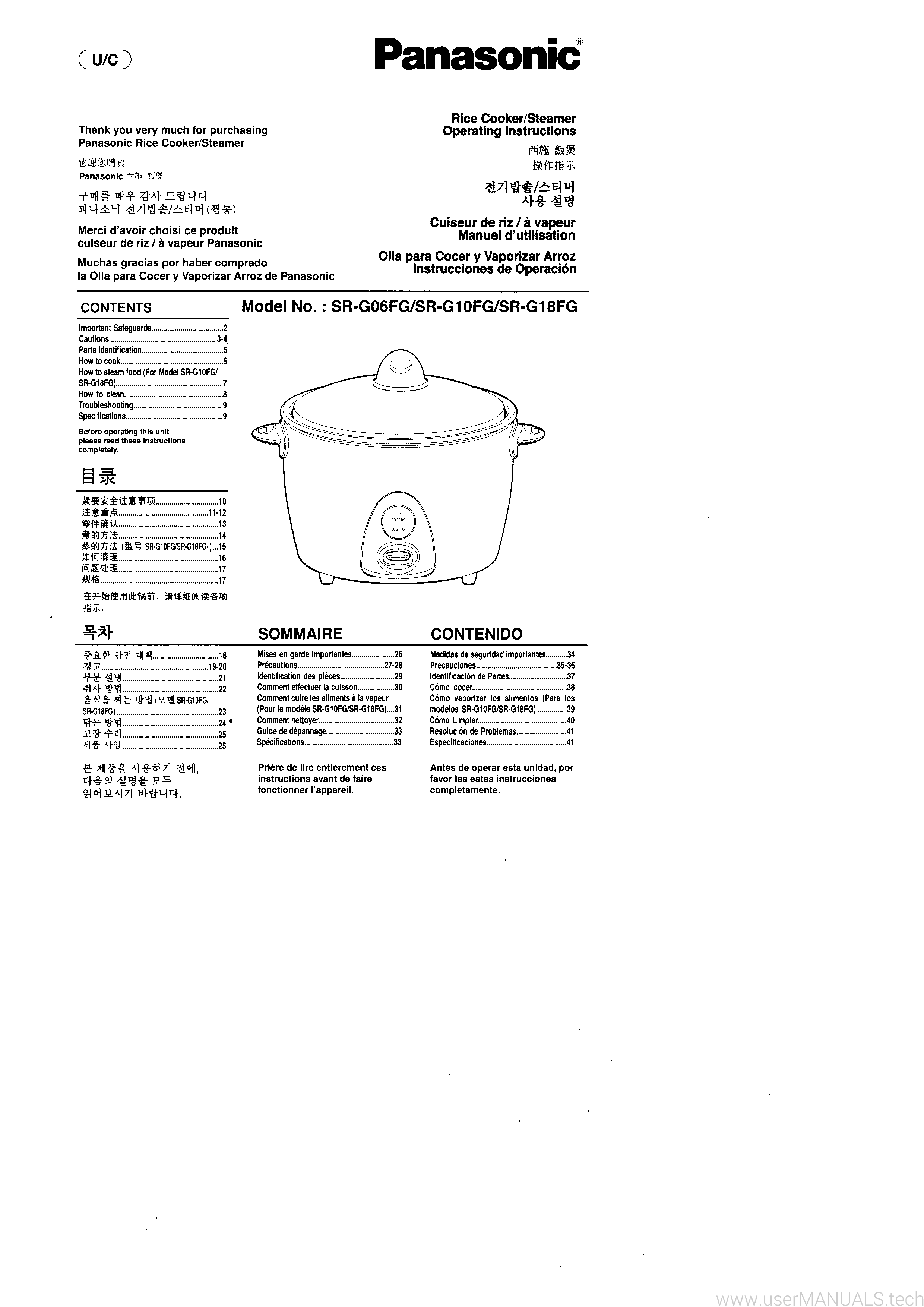Panasonic Rice Cooker Sr G06 Operating Instructions