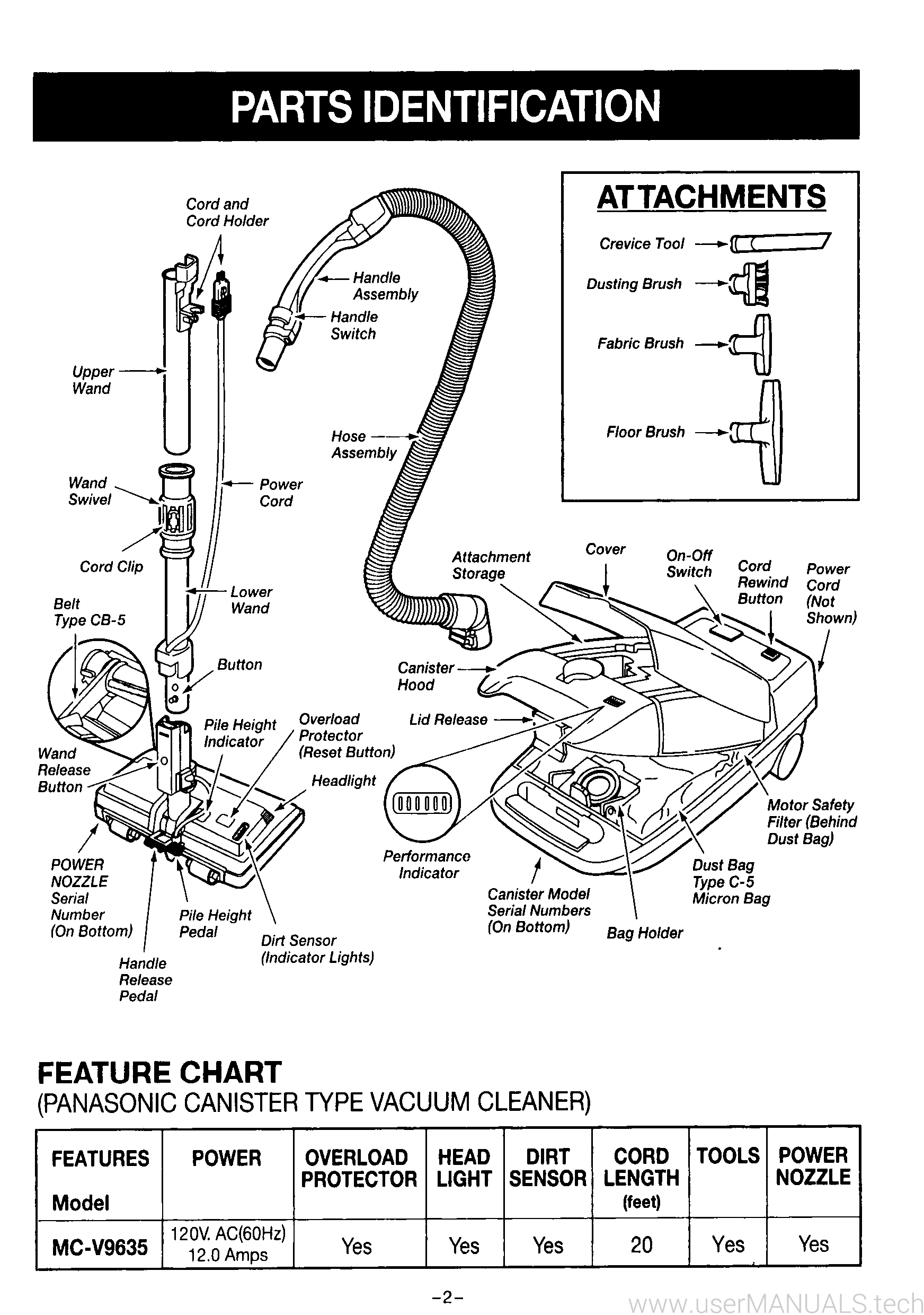 Panasonic Vacuum Cleaner Mc V9635 Operating Instructions