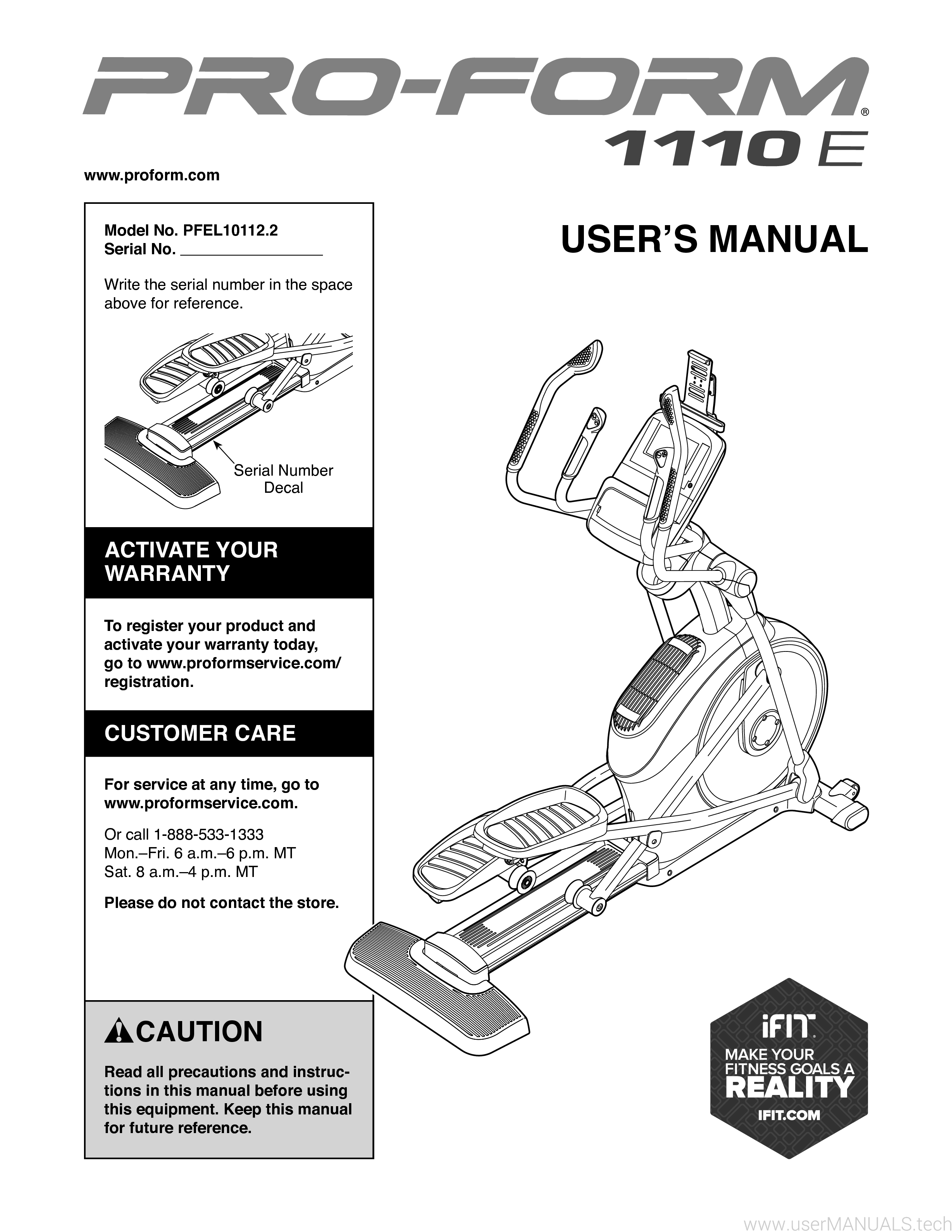 ProForm Elliptical 1110 E Manual