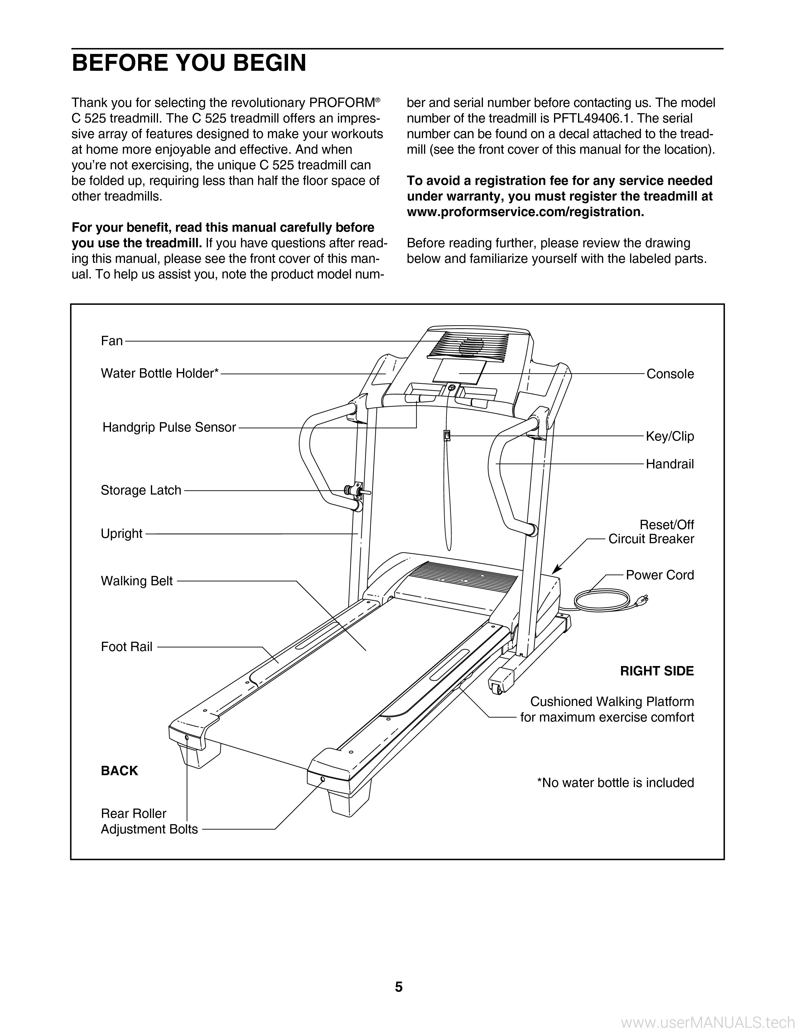 ProForm C 525 Treadmill Manual